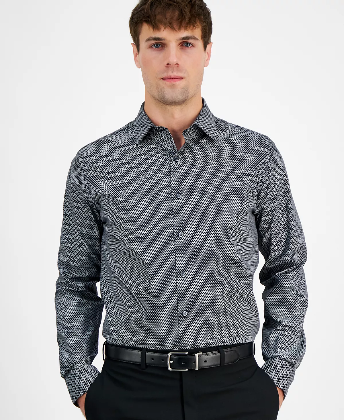 Мужская приталенная рубашка с гео-принтом регулирующим температуру созданная для Macys 6190₽