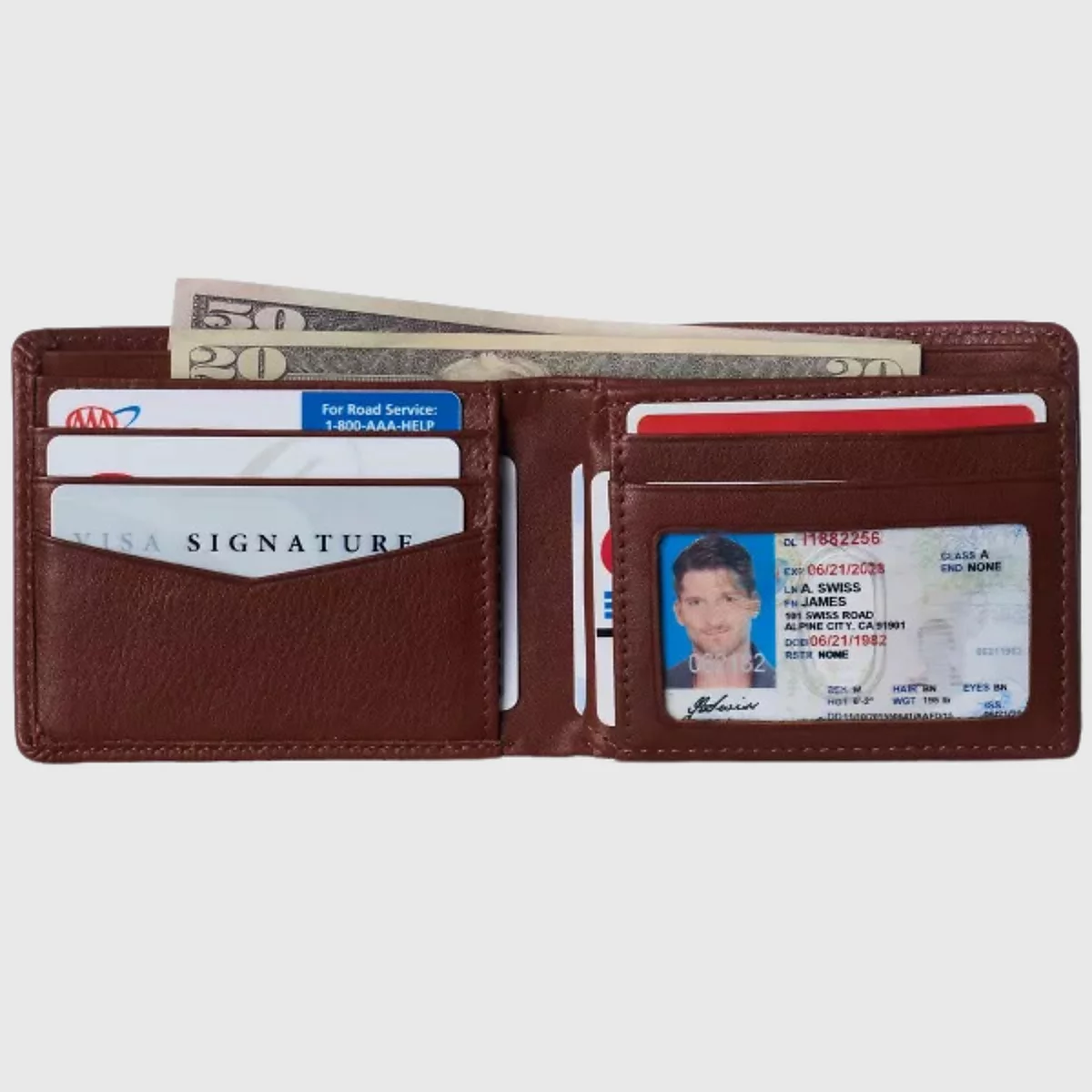 Alpine Swiss Mens Commuter RFID Bifold Wallet 2 ID Windows Divided Bill Section 8590₽