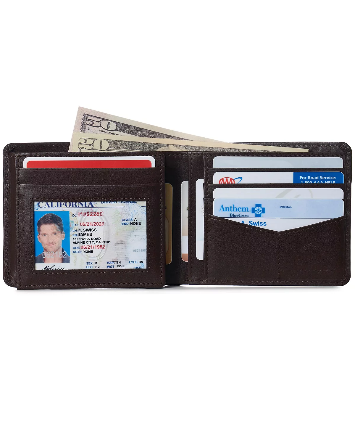 Alpine Swiss RFID Mens Wallet Deluxe Capacity Hybrid Bifold Flipout ID Window 4790₽