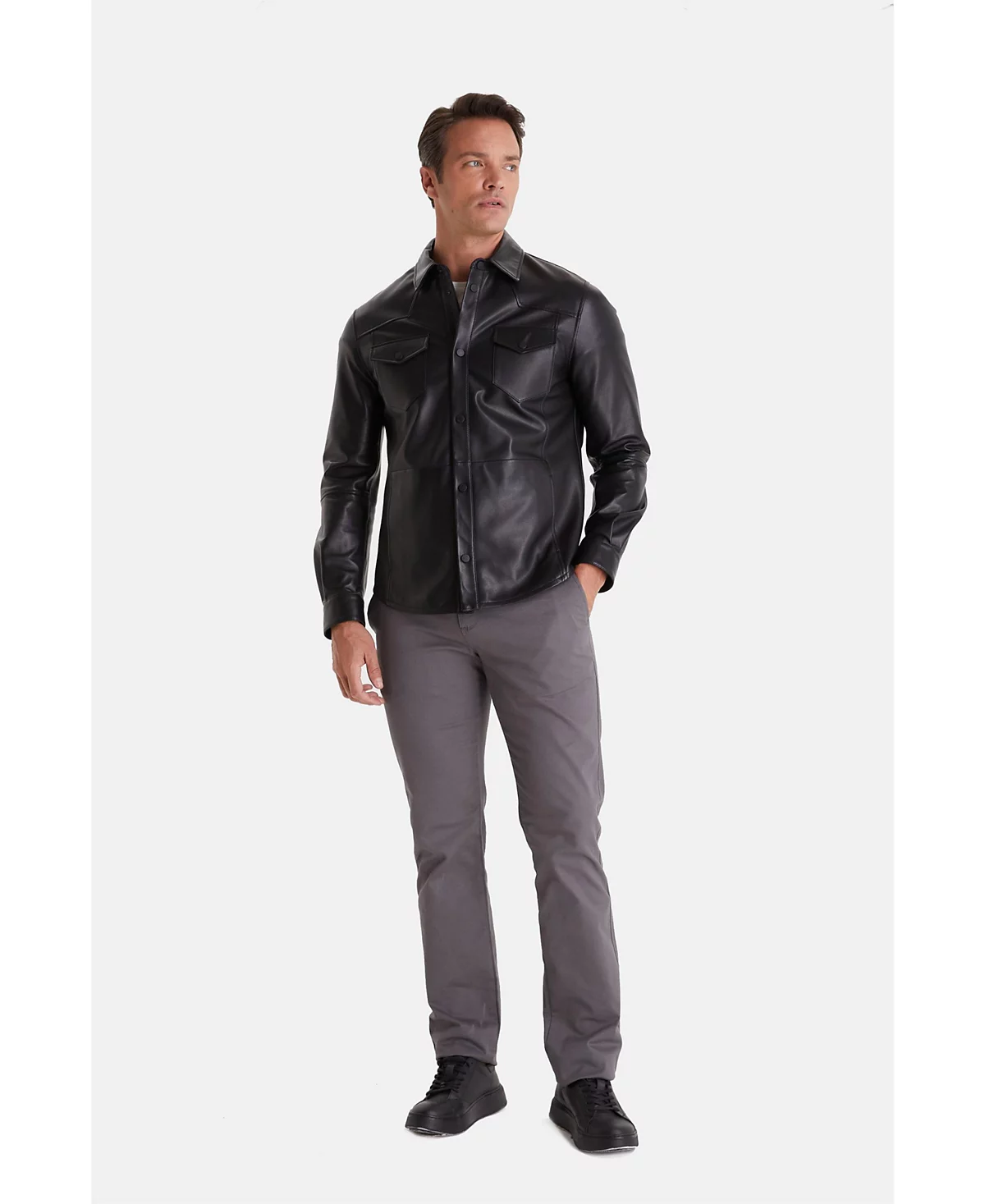 Mens Leather Jacket Nappa Black 77190₽