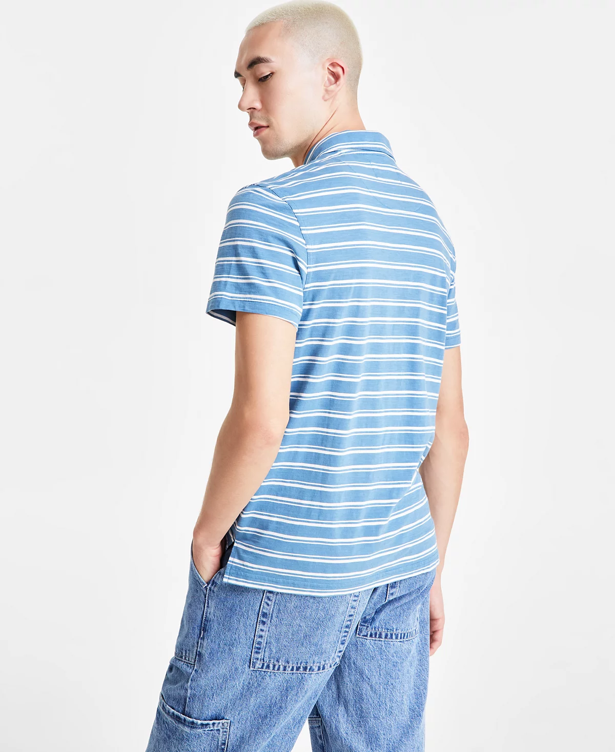 Sun Stone Mens Short Sleeve Striped Pocket Polo Shirt Created for Macys 5290₽