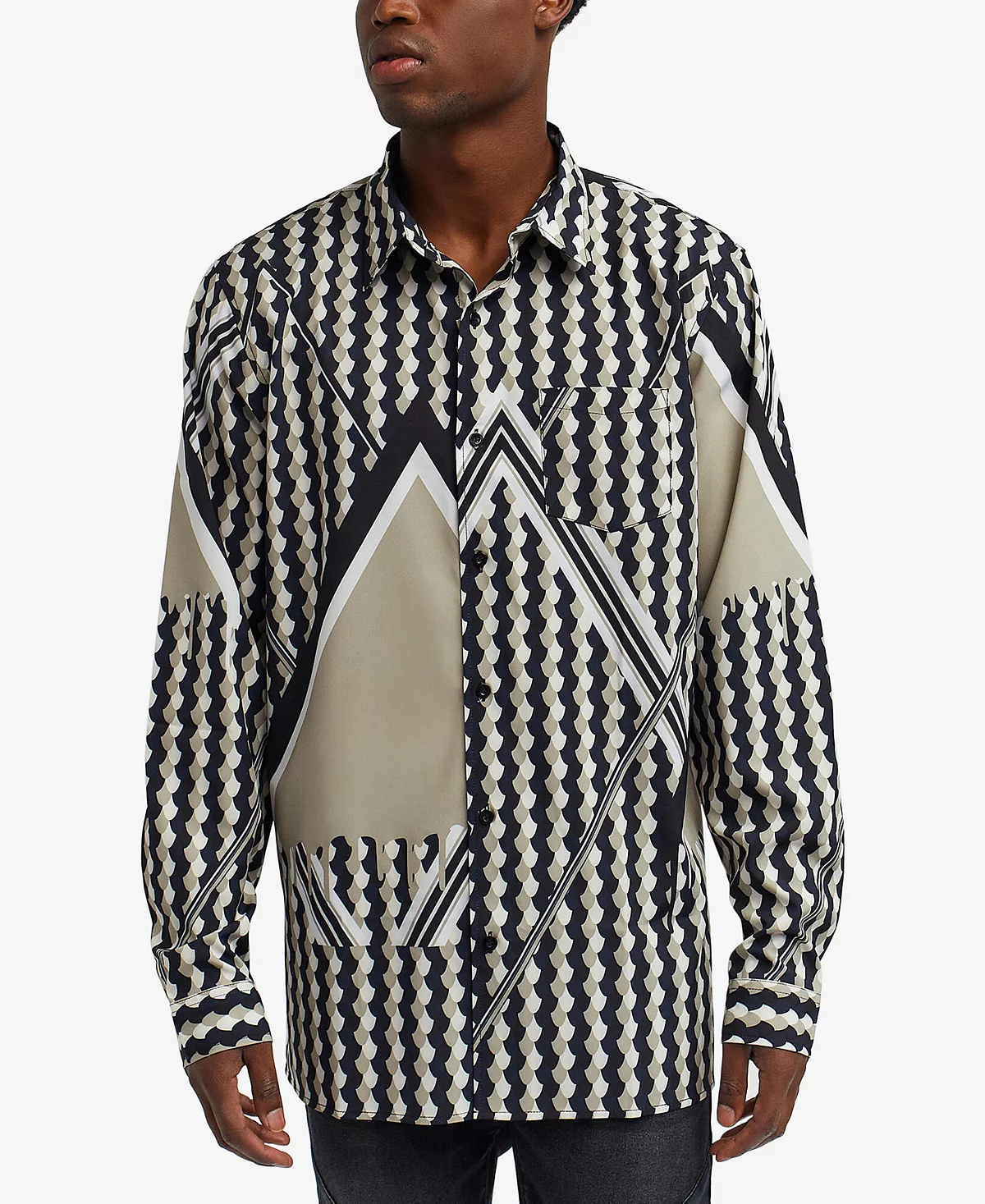 Причина Мужская тканая рубашка с длинными рукавами и геопринтом Reason 8390₽