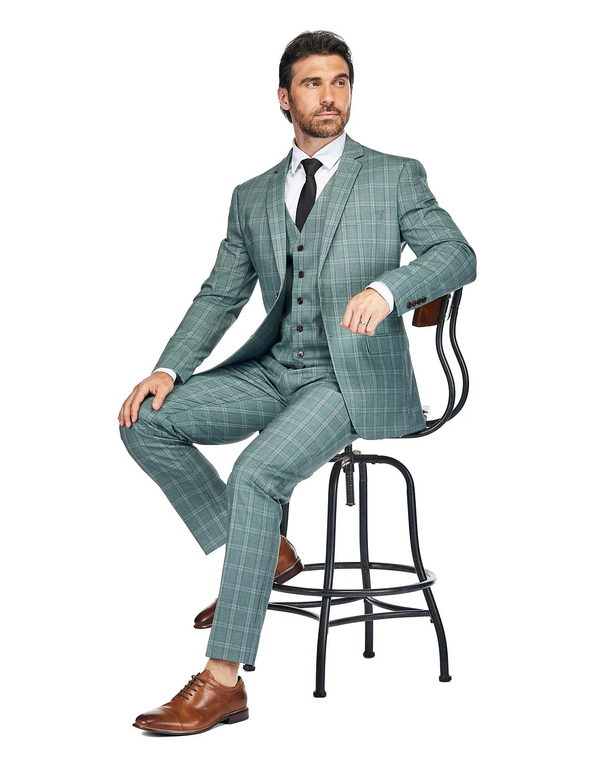 Мужской приталенный костюм в зеленую клетку от Gino Vitale из 3 предметов 75890₽
