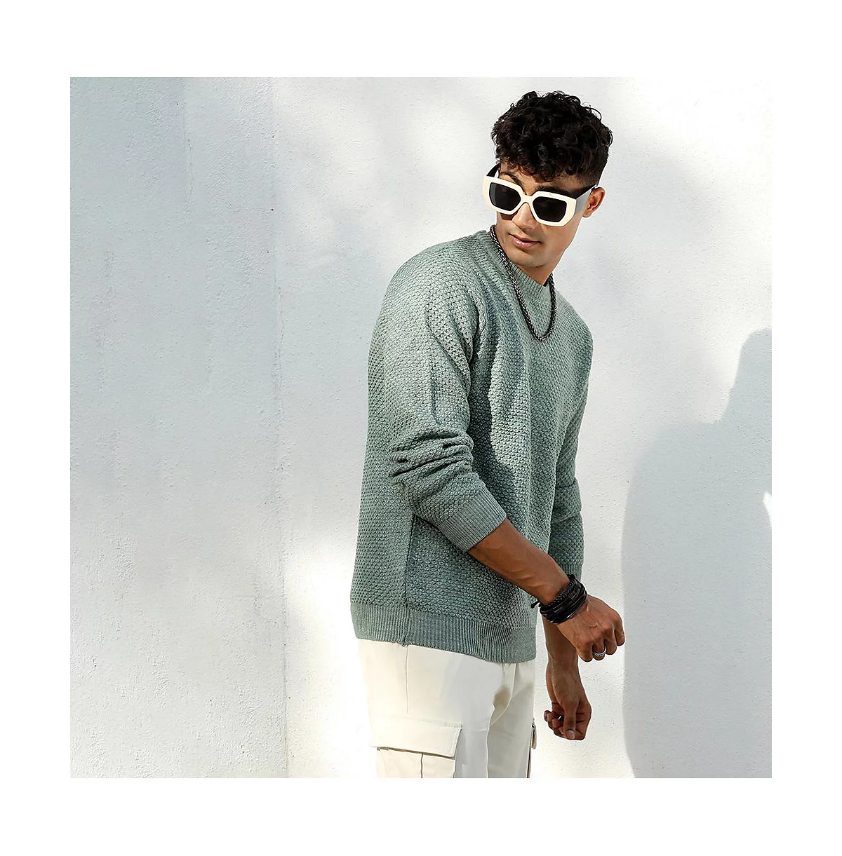 Кампус сутра мужской шалфей зеленый трикотажный пуловер свитер