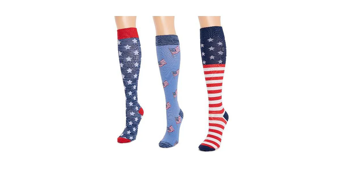 Мужские компрессионные гольфы унисекс Muk Luks 3 упаковки красныеБелыеСиние Один размер 6090₽