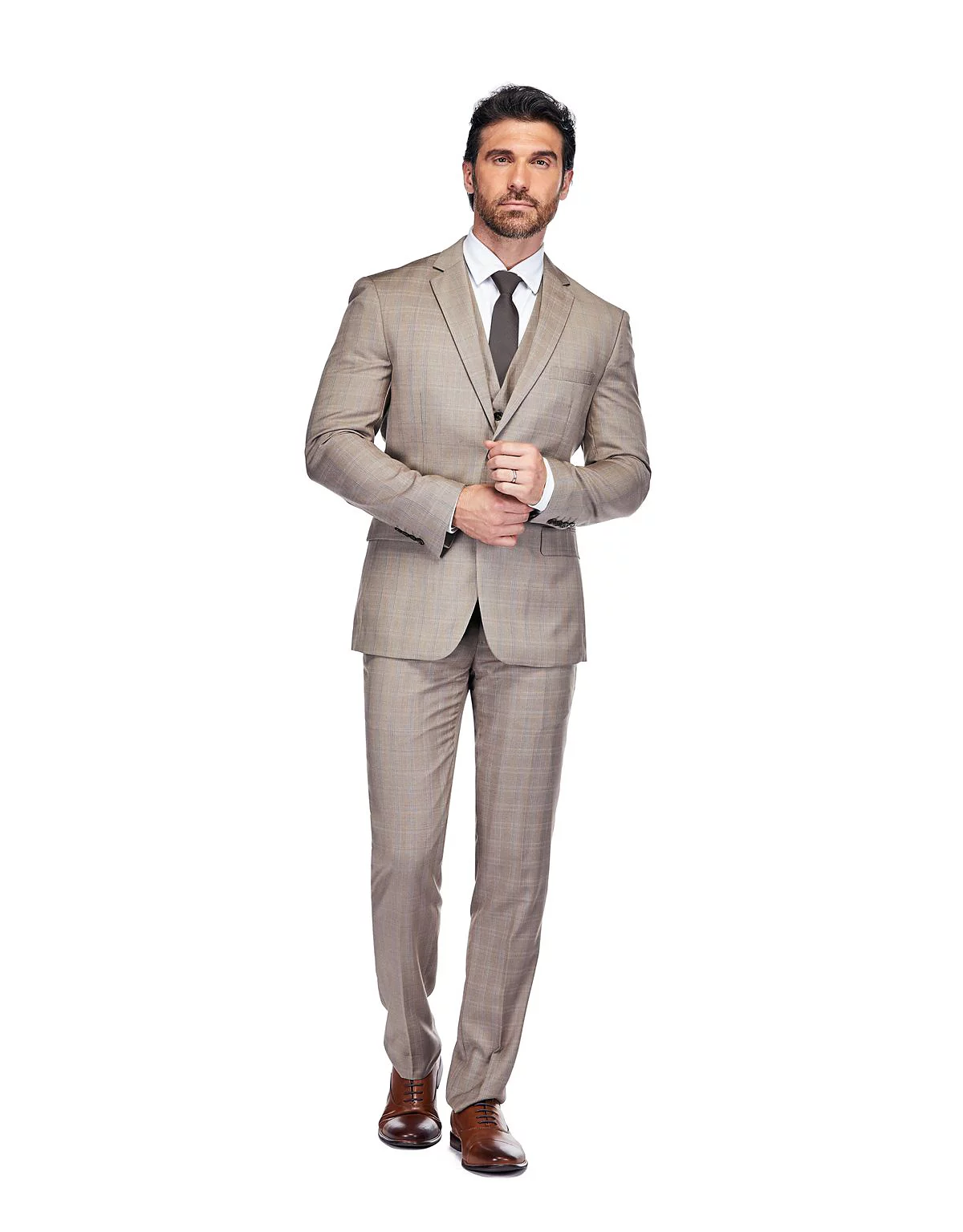 Мужской приталенный костюм в коричневую клетку от Gino Vitale из 3 предметов 75890₽