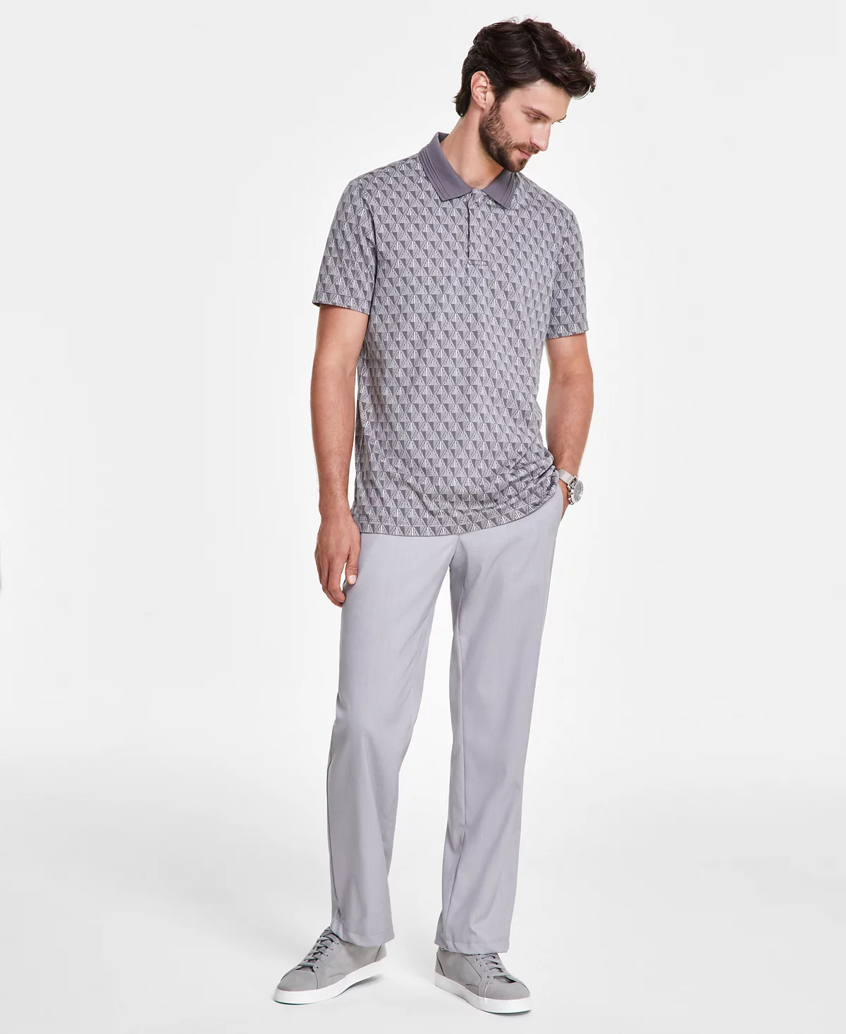 Мужская рубашка поло Alfani с геометрическим рисунком созданная для Macys 8390₽