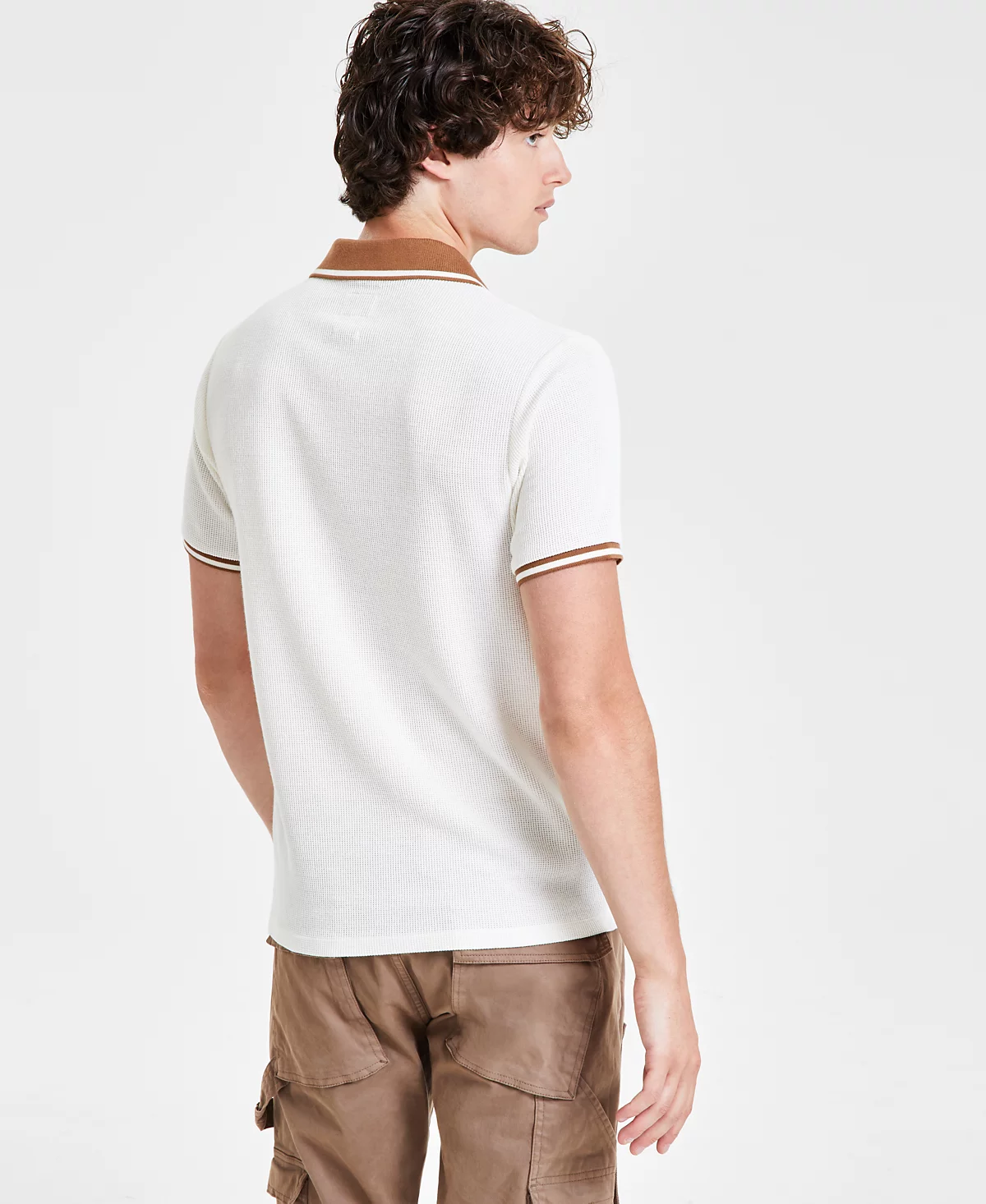 Мужская рубашка поло из вафельного трикотажа Weston GUESS с воротником-стойкой 7890₽