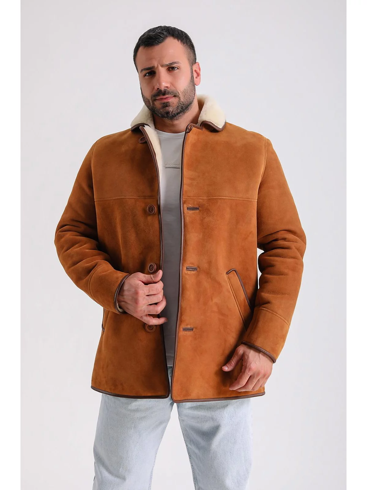 Мужское замшевое пальто из овечьей шерсти 133090₽