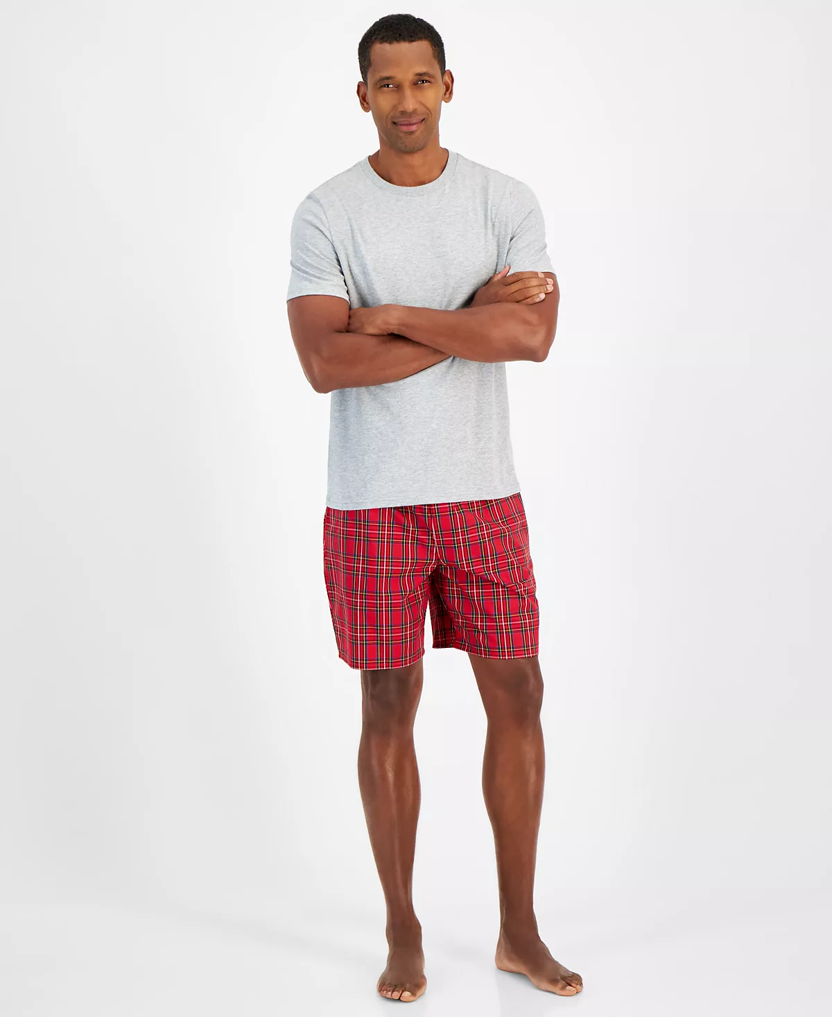 Мужская однотонная футболка и тканые боксеры в клетку созданные для Macys 3790₽