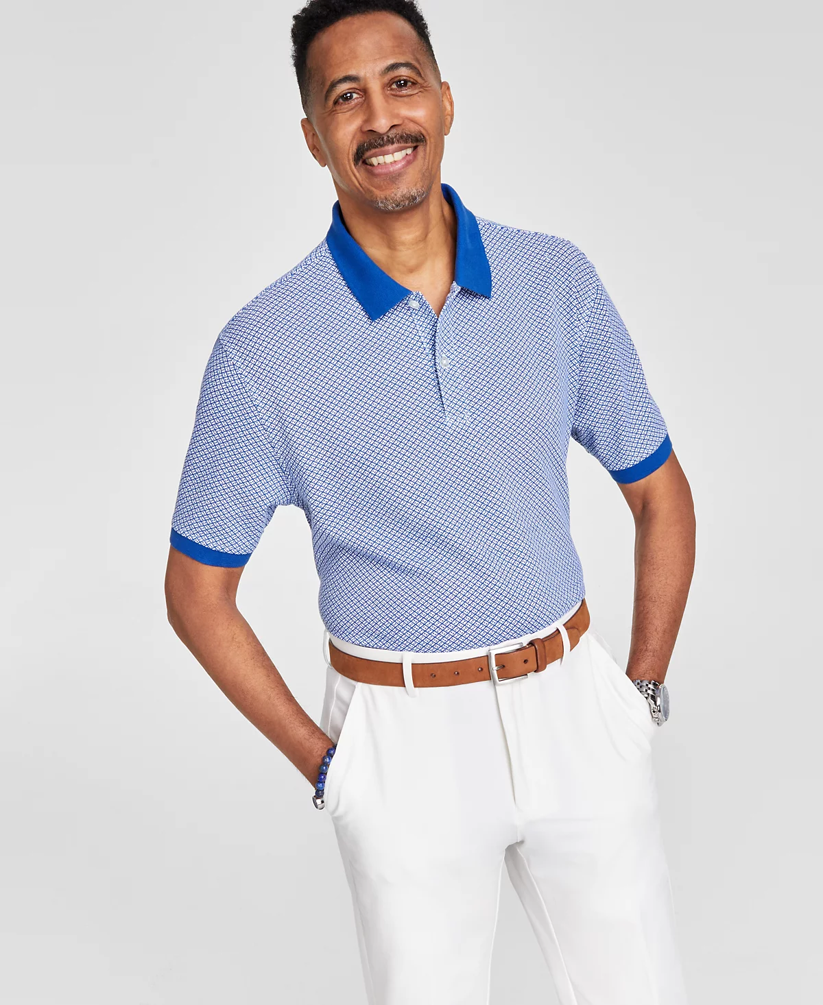 Мужская рубашка поло Club Room с геометрическим рисунком и коротким рукавом созданная для Macys 7490₽