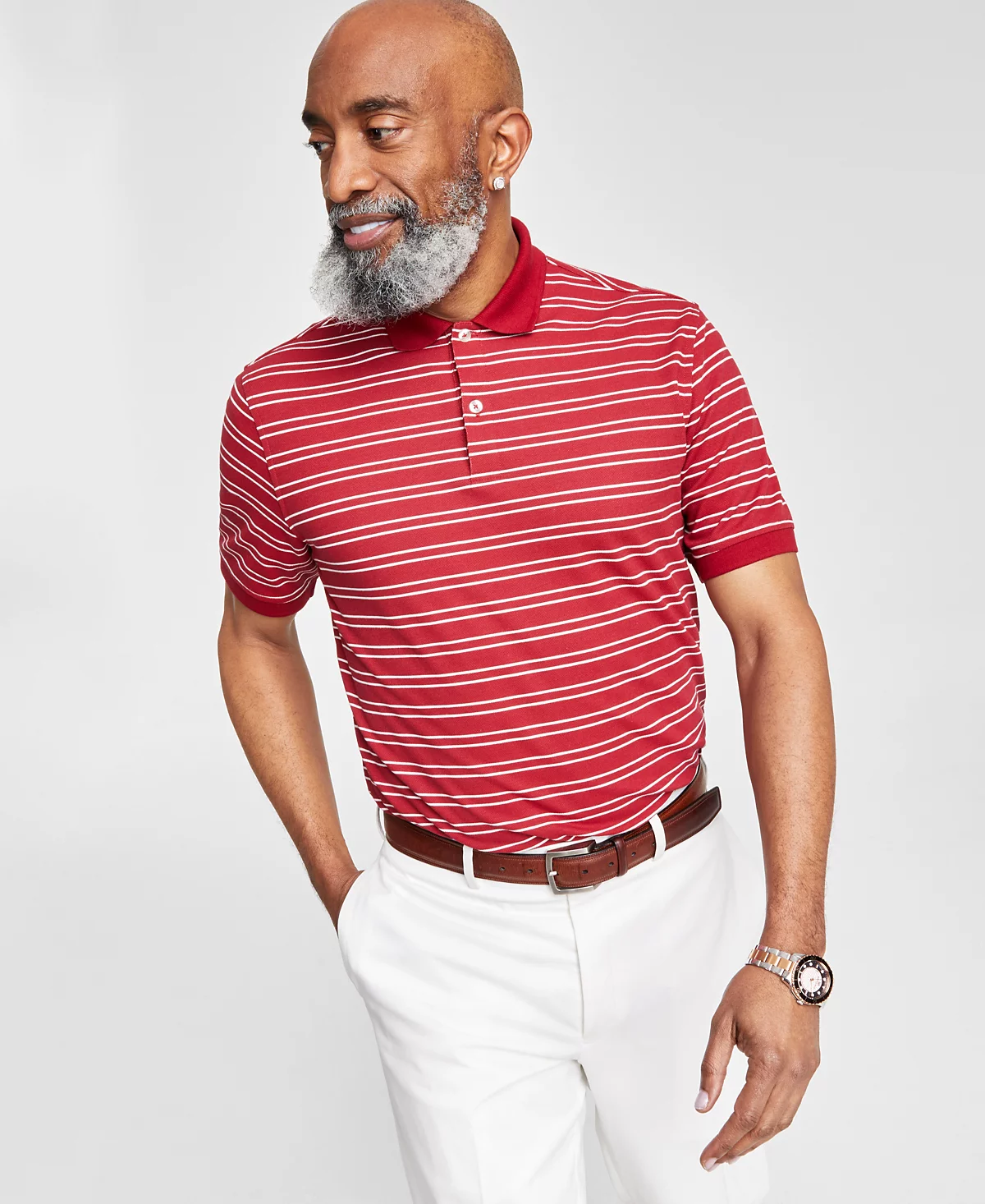 Мужская рубашка поло в полоску с коротким рукавом Club Room созданная для Macys 7490₽