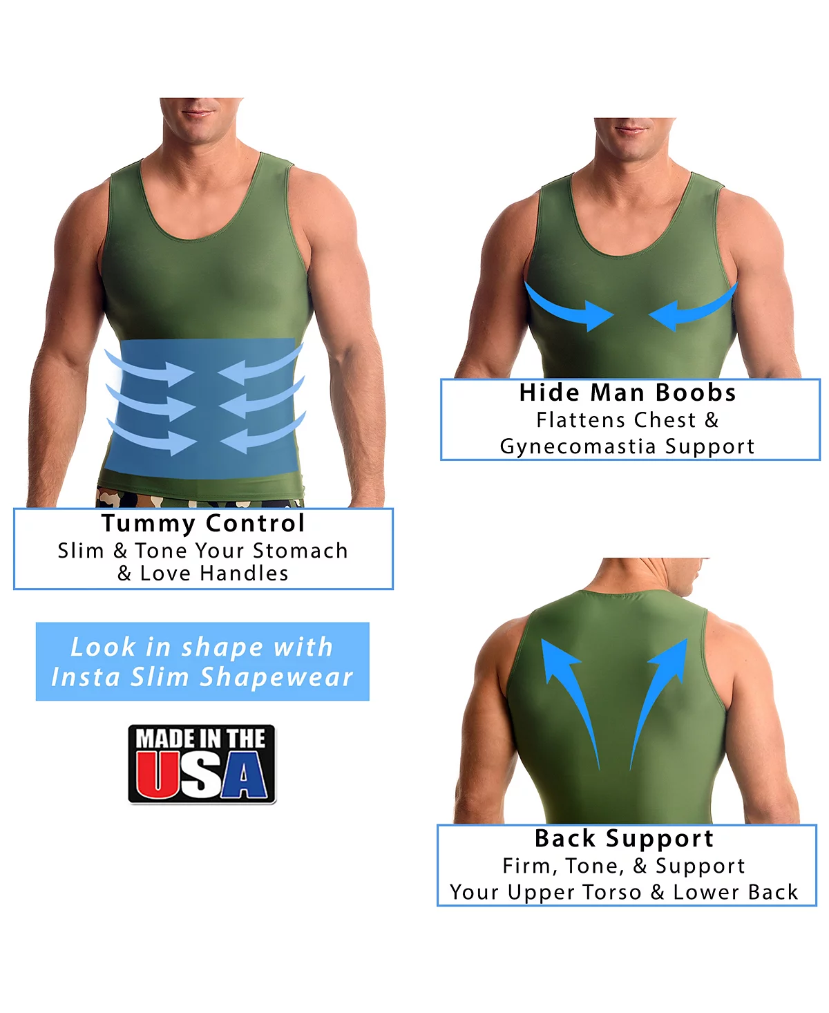 Мужская компрессионная майка для активного отдыха Big - Tall от Instaslim для мужчин с высокой талией и накачкой мышц