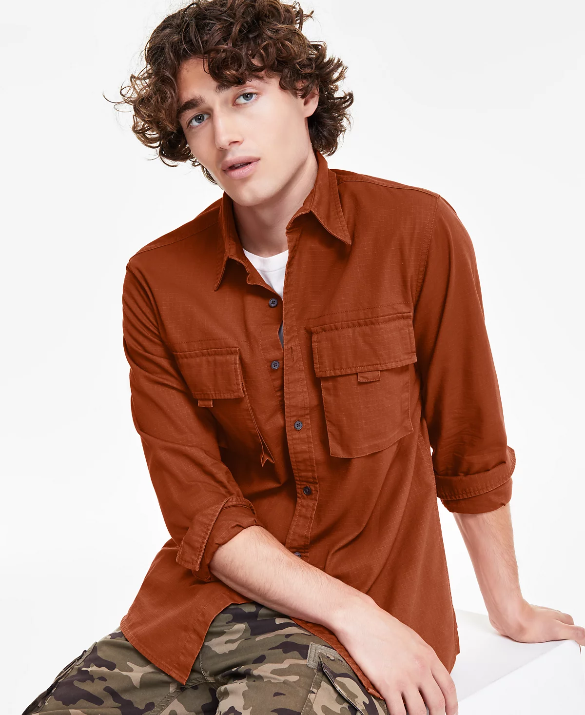 Мужская рубашка Andre с длинным рукавом и пуговицами спереди от Sun Stone созданная для Macys 5690₽