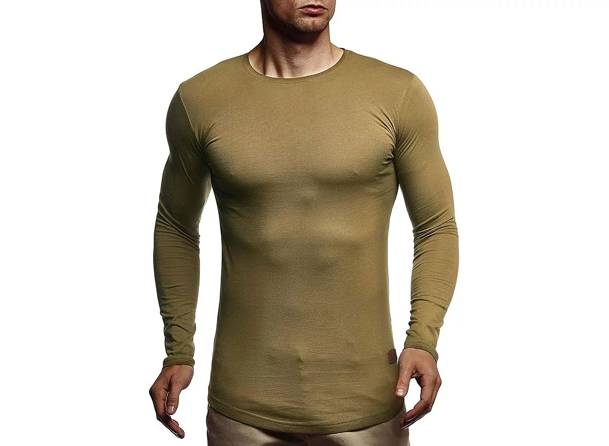 Мужская рубашка с длинным рукавом Leif Nelson, одноцветное изделие, круглый вырез, приталенный крой, длинный рукав, круглый вырез, мужской пуловер, толстовка с длинным рукавом, круглый вырез, LN8394, Размер XXL, хаки