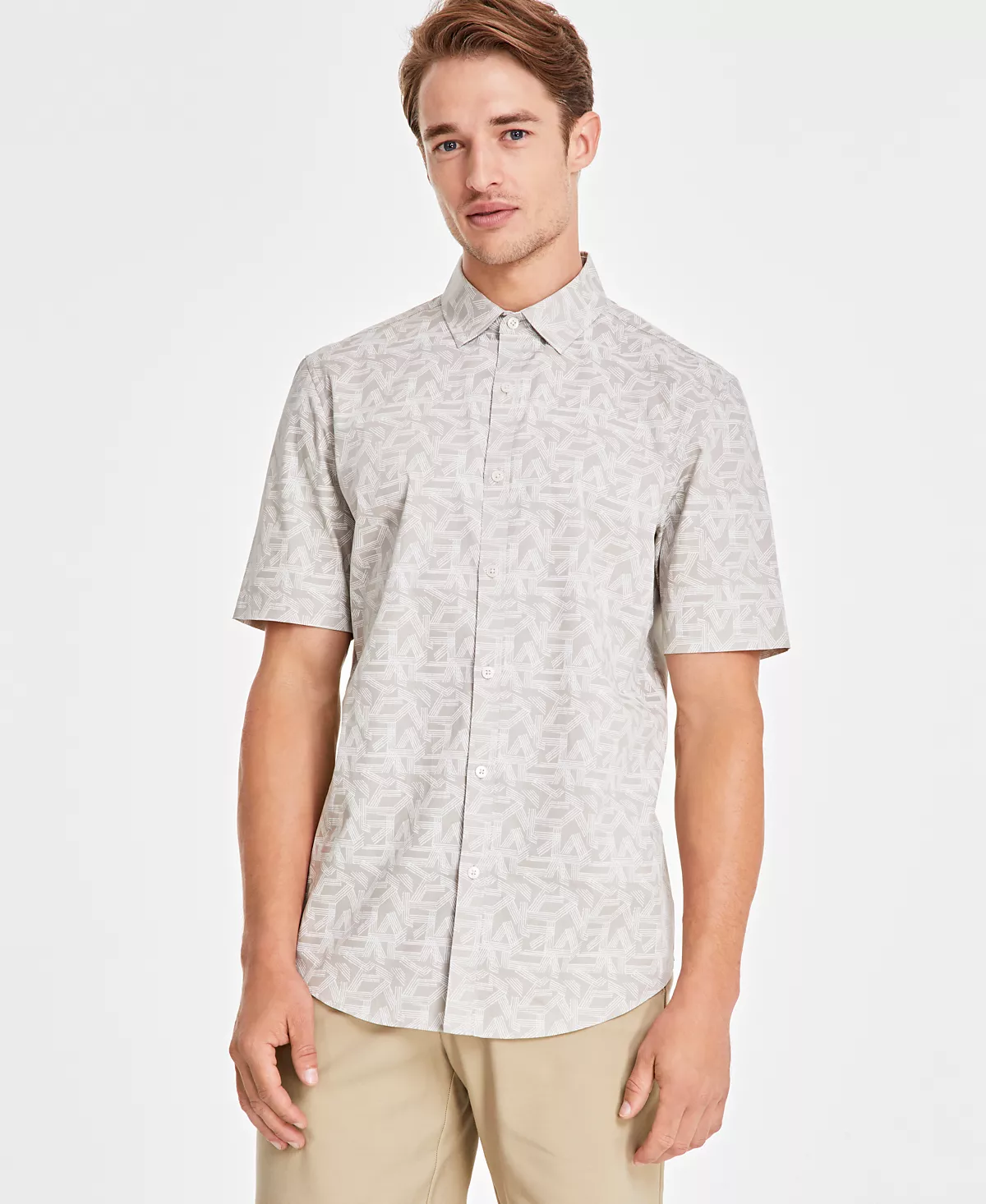 Мужская потертая рубашка с коротким рукавом и пуговицами с геометрическим принтом созданная для Macys 3790₽