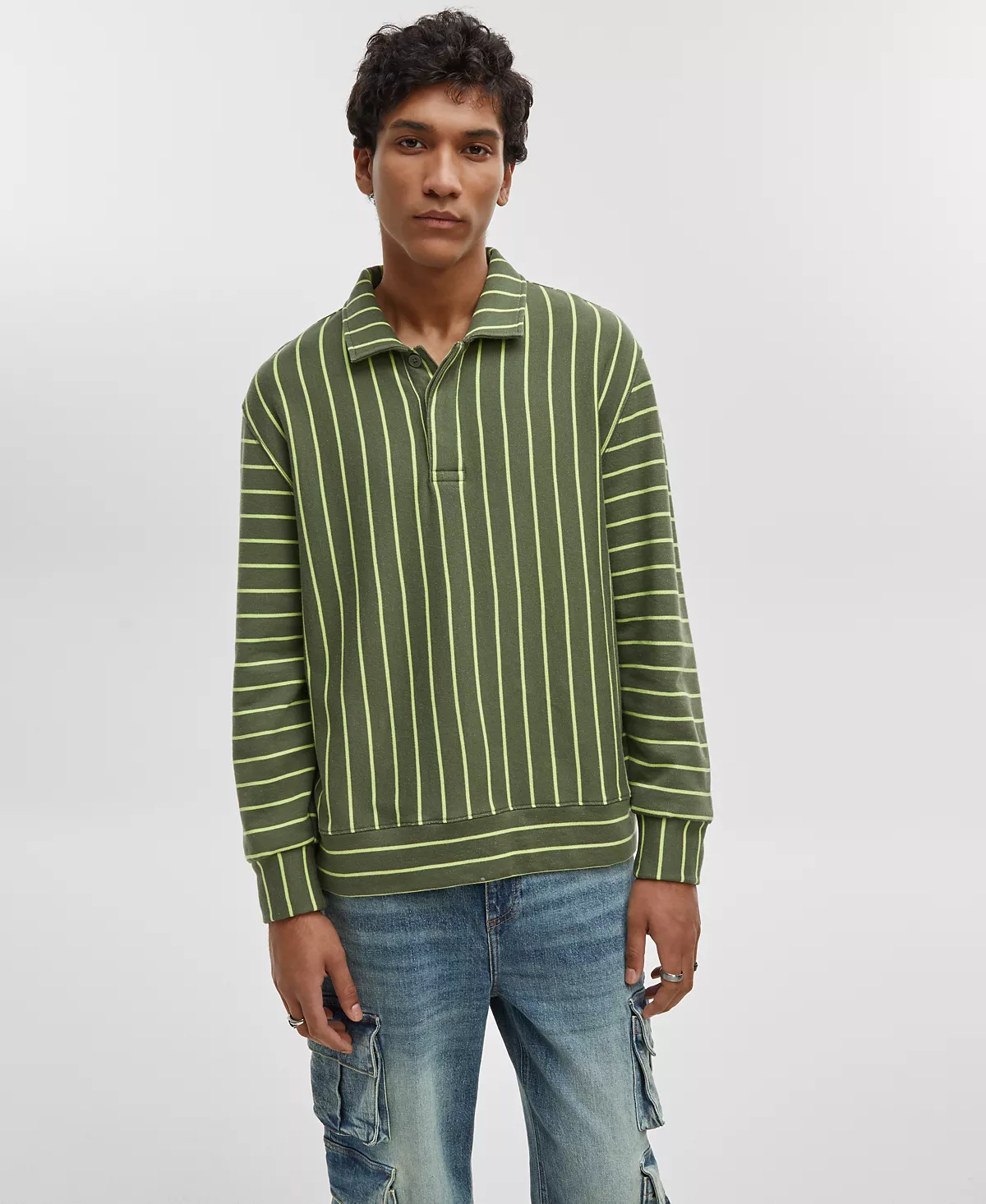 Мужская рубашка поло из французского махрового материала свободного кроя Mode Of One с длинным рукавом созданная для Macys 3790₽