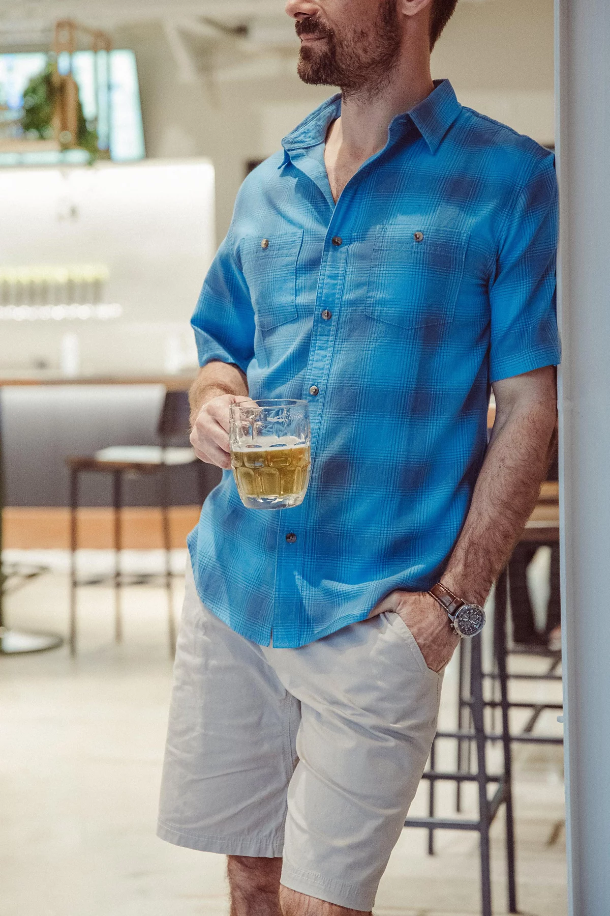 Мужская тканая рубашка Cyrus цвета горного хаки с коротким рукавом