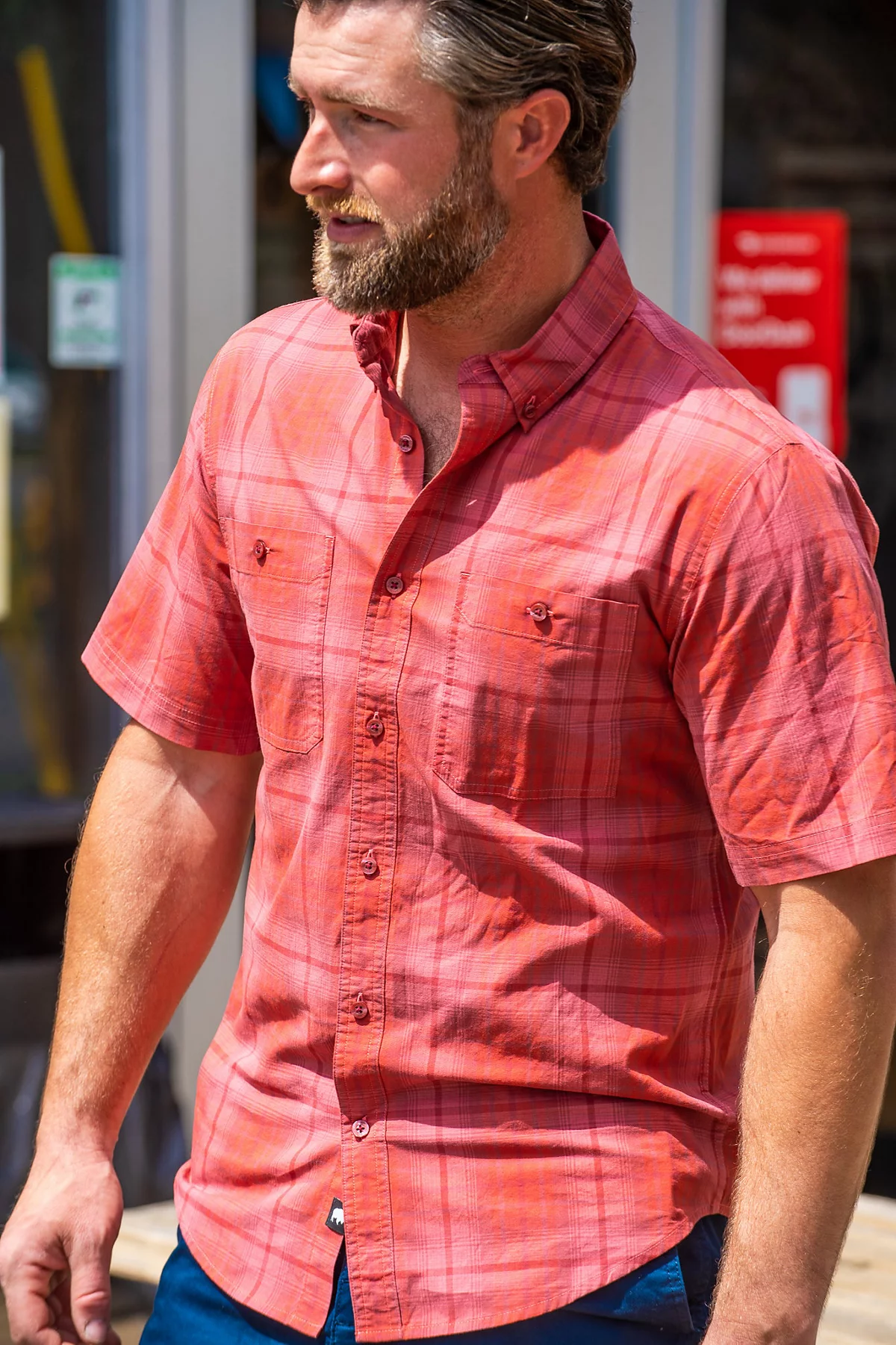 Мужская тканая рубашка Dune цвета горного хаки с коротким рукавом из ткани Dune