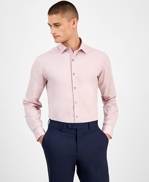  Мужская приталенная однотонная рубашка, созданная для Macy's pink