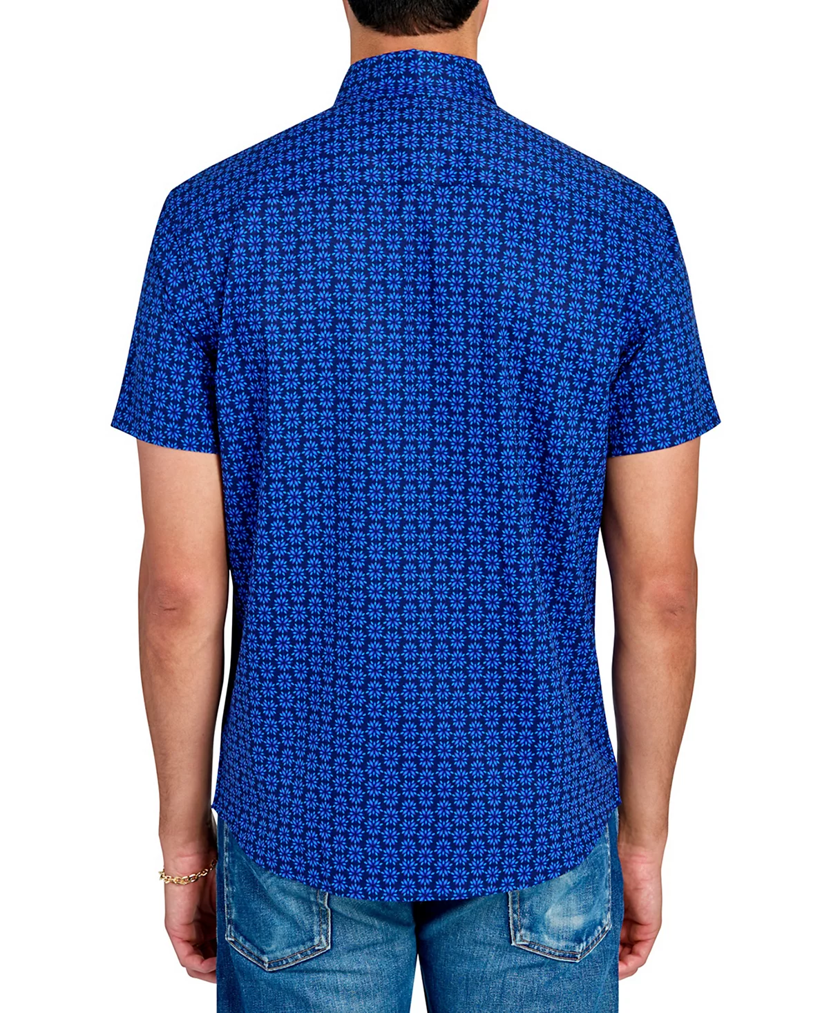 Мужская рубашка на пуговицах с гео-принтом Society of Threads выполненная из эластичной ткани обычного кроя без использования утюга 11290₽