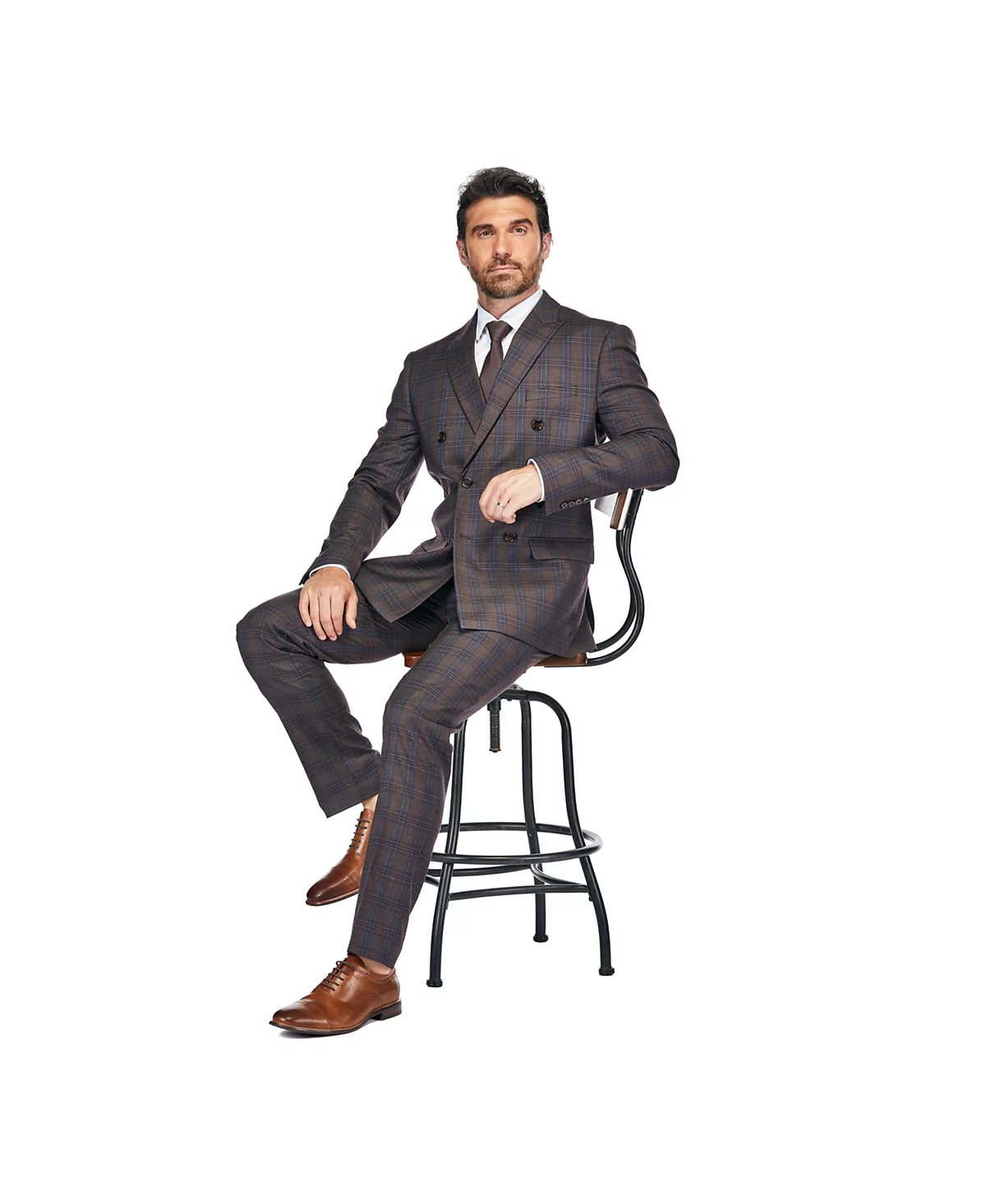 Мужской двубортный приталенный костюм в клетку из 2 предметов от Gino Vitale