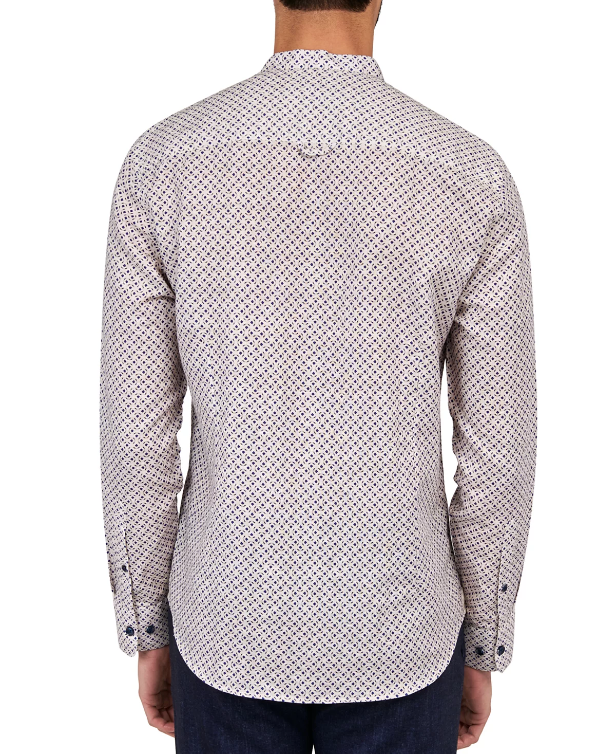 Мужская рубашка мандаринового цвета на пуговицах с гео-принтом 