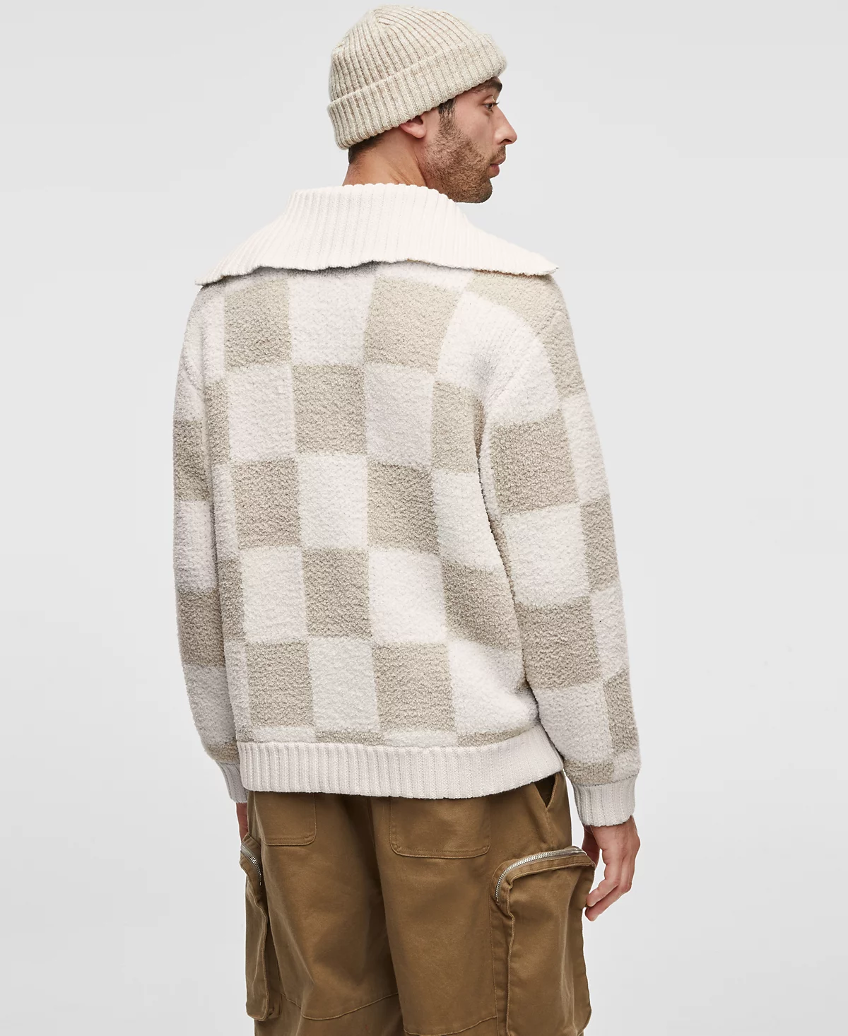Модный мужской кардиган в клетку из искусственного шерпа с длинными рукавами эксклюзивно представленный в Macys 9090₽