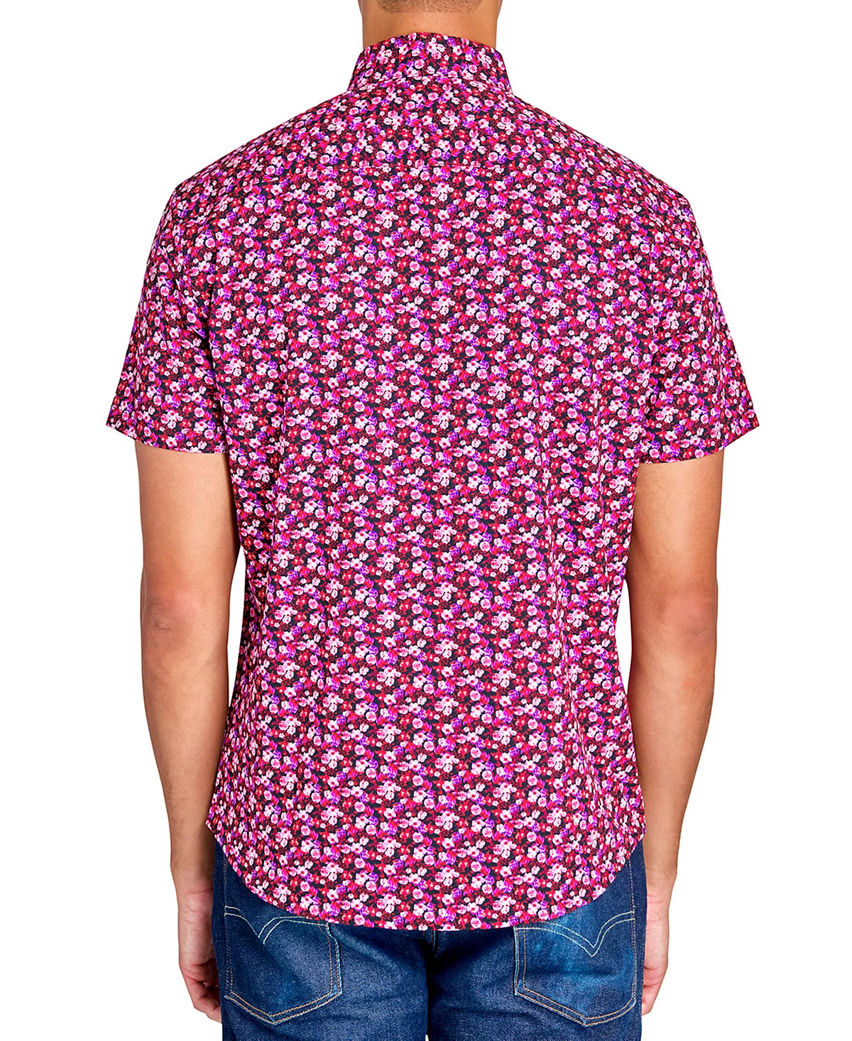 Мужская рубашка Society of Threads с коротким рукавом и цветочным принтом спереди на пуговицах