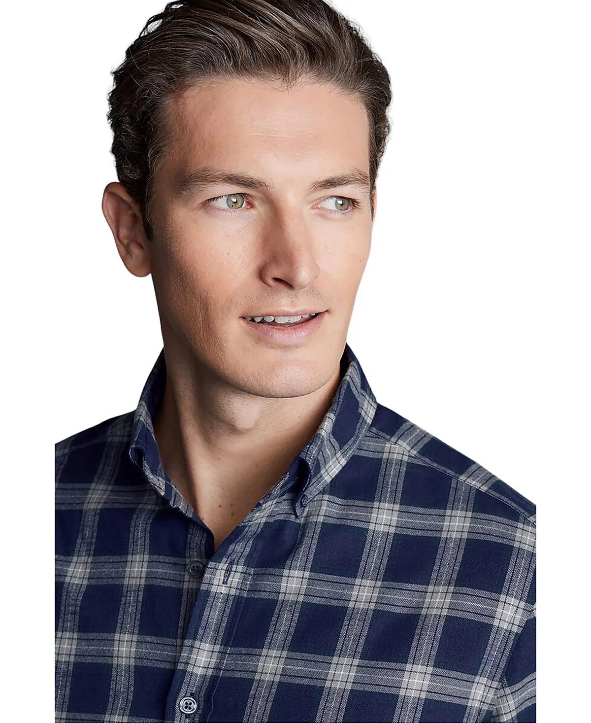 Мужская приталенная фланелевая рубашка в клетку из матовой ткани Charles Tyrwhitt с отложным воротником и пуговицами 22690₽