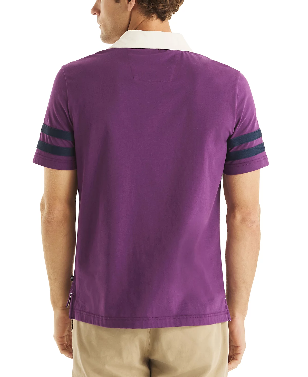 Мужская рубашка поло для регби с коротким рукавом и полосатой отделкой от Nautica 15090₽