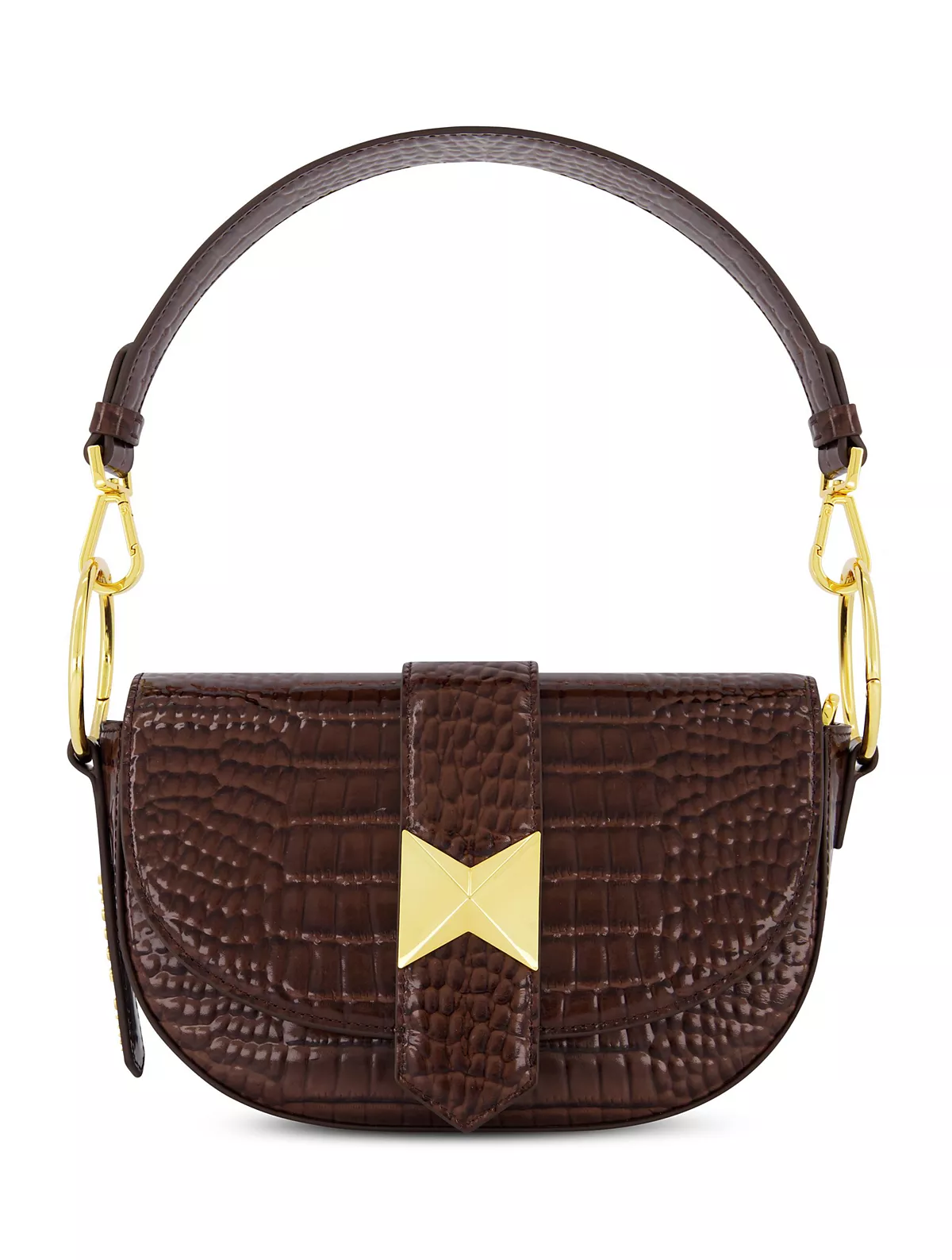 Седельная сумка из тисненой кожи крокодила с золотой фурнитурой 56690₽