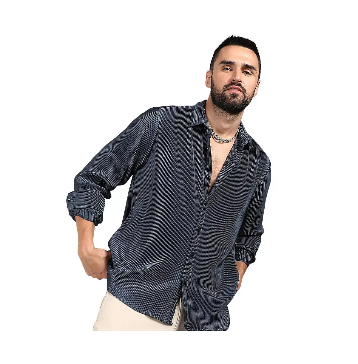 Мужская темно-синяя рубашка в складку 12890₽