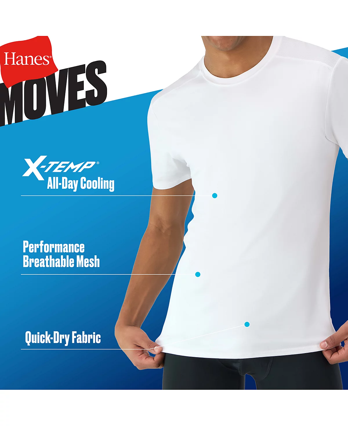 Мужские футболки Hanes 3pk Футболки с круглым вырезом Ultimate MOVES X-Temp Performance 7590₽