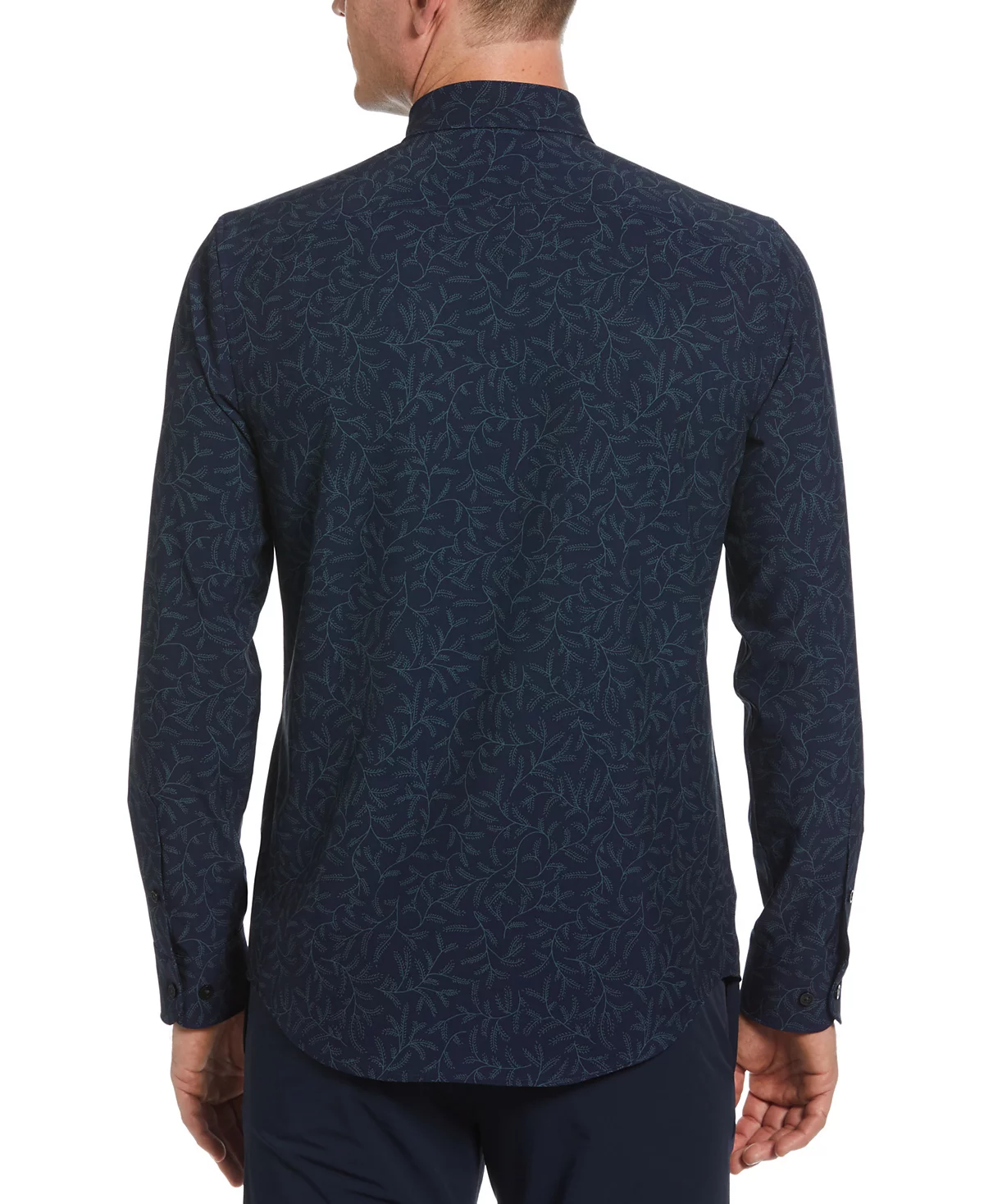 Мужская приталенная рубашка Perry Ellis на пуговицах из стрейчевой ткани Perry Ellis с принтом папоротника и влагоотводящими свойствами 3790₽