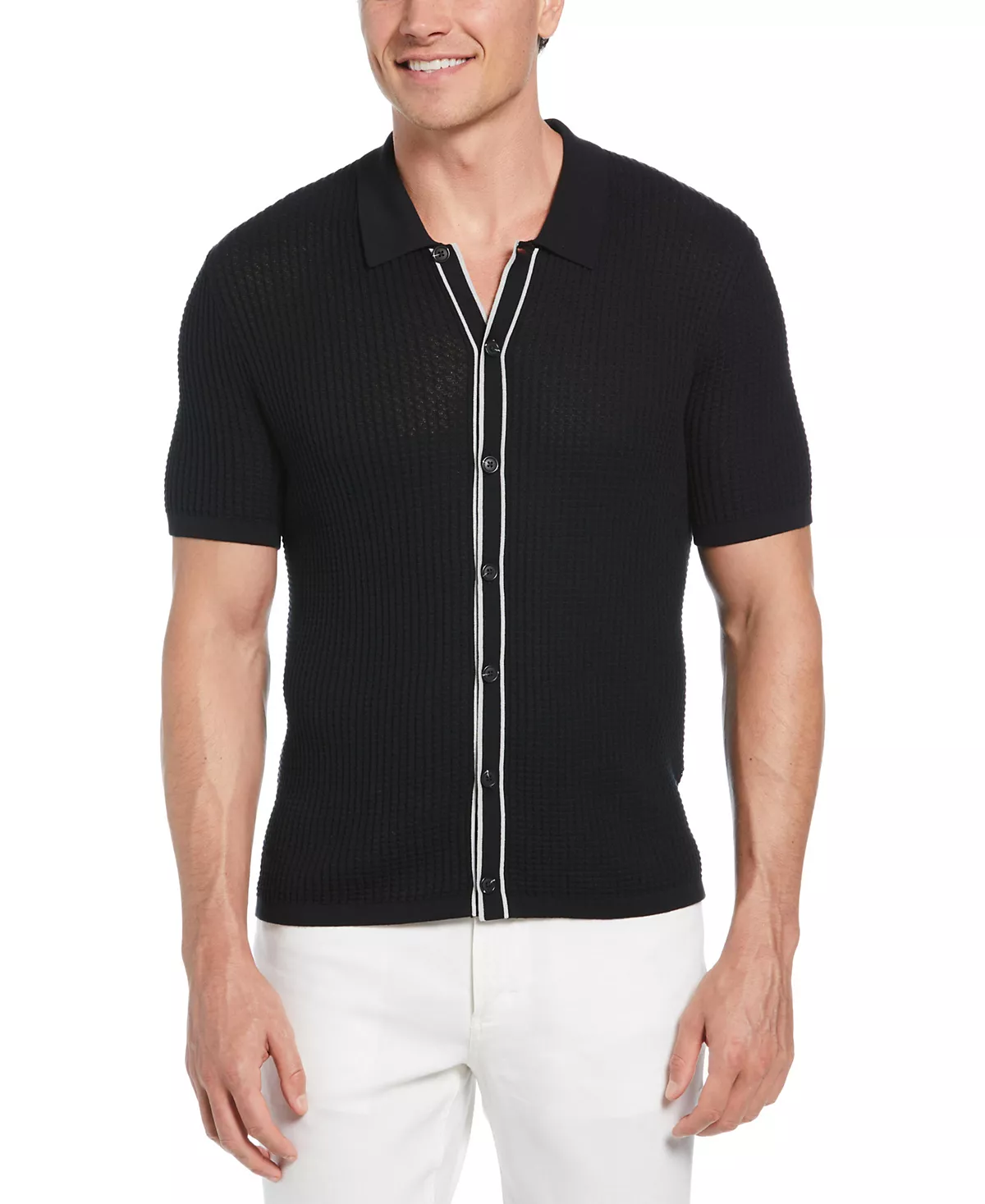 Мужской текстурированный свитер поло классического покроя с отворотом