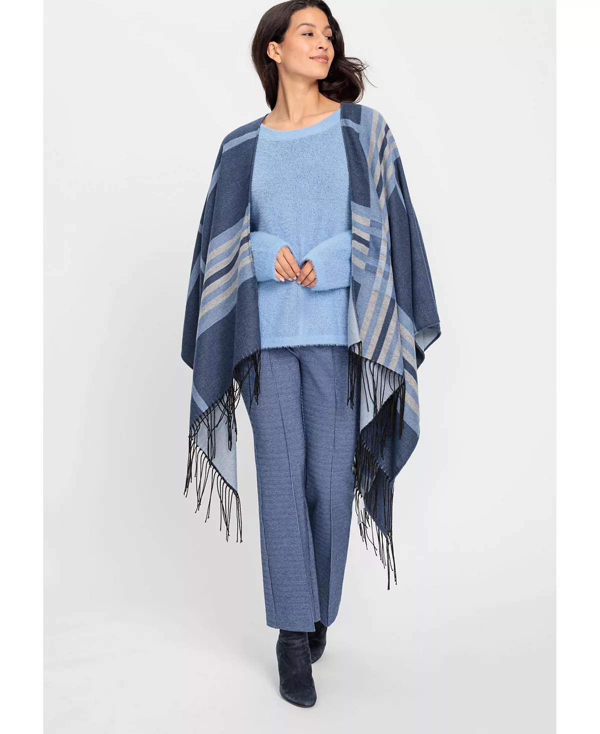 Современный клетчатый шарф-одеяло с каймой 11290₽