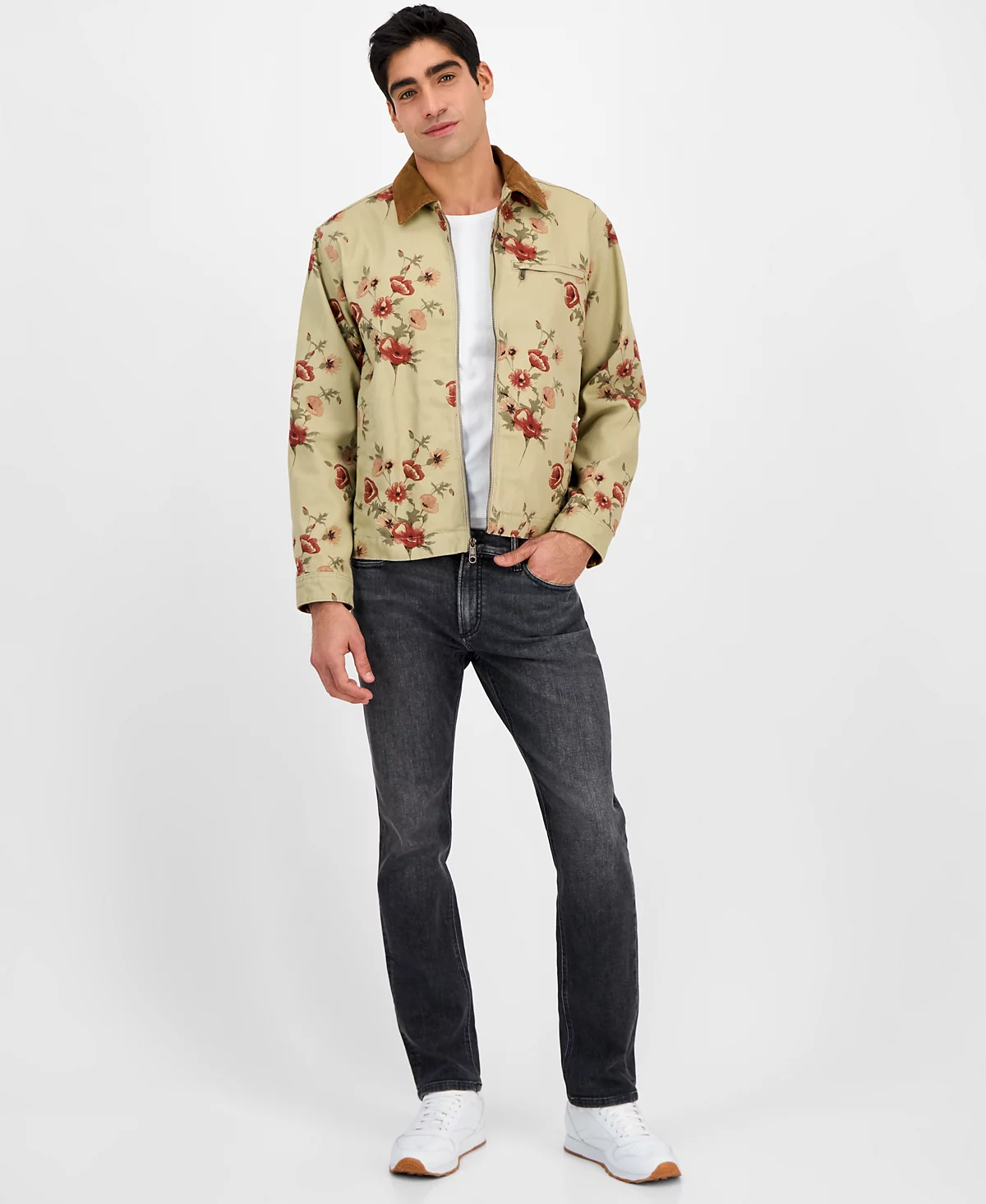 Мужская вельветовая куртка Sean с длинными рукавами и воротником-стойкой на молнии спереди в цветочек от Sun Stone эксклюзивно от Macys 13690₽