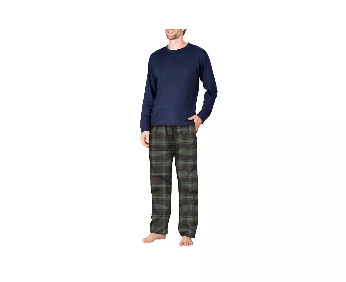 Мужской фланелевый пижамный комплект с круглым вырезом горловины