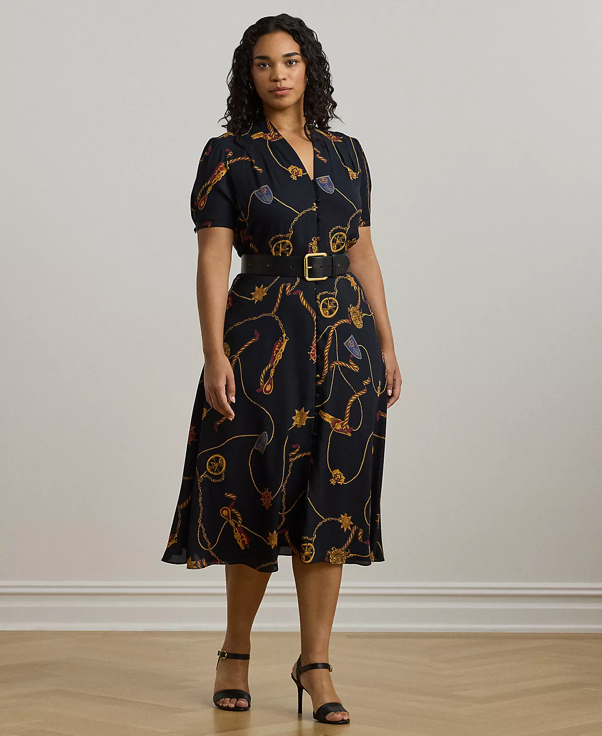 Платье из жоржета с поясом и принтом большого размера 21090₽