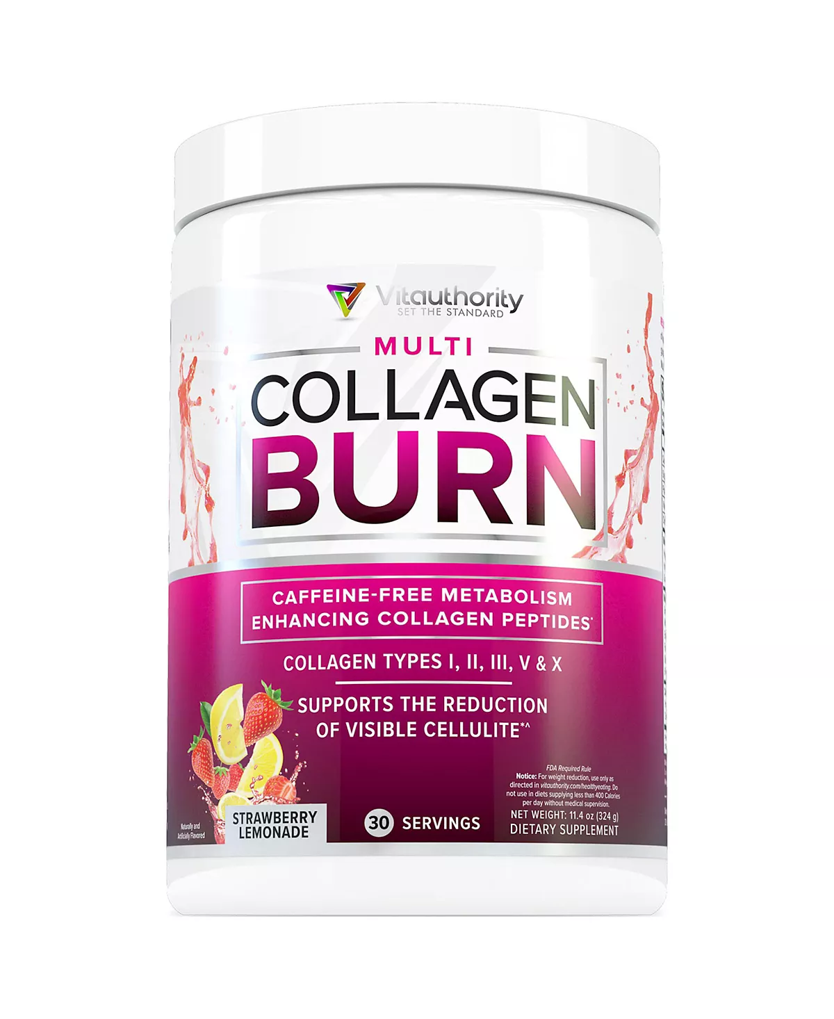 Порошок гидролизованных коллагеновых пептидов Multi Collagen Burn с типами I, II, III, V, X, способствует снижению веса, Клубничный лимонад, , 30 порций