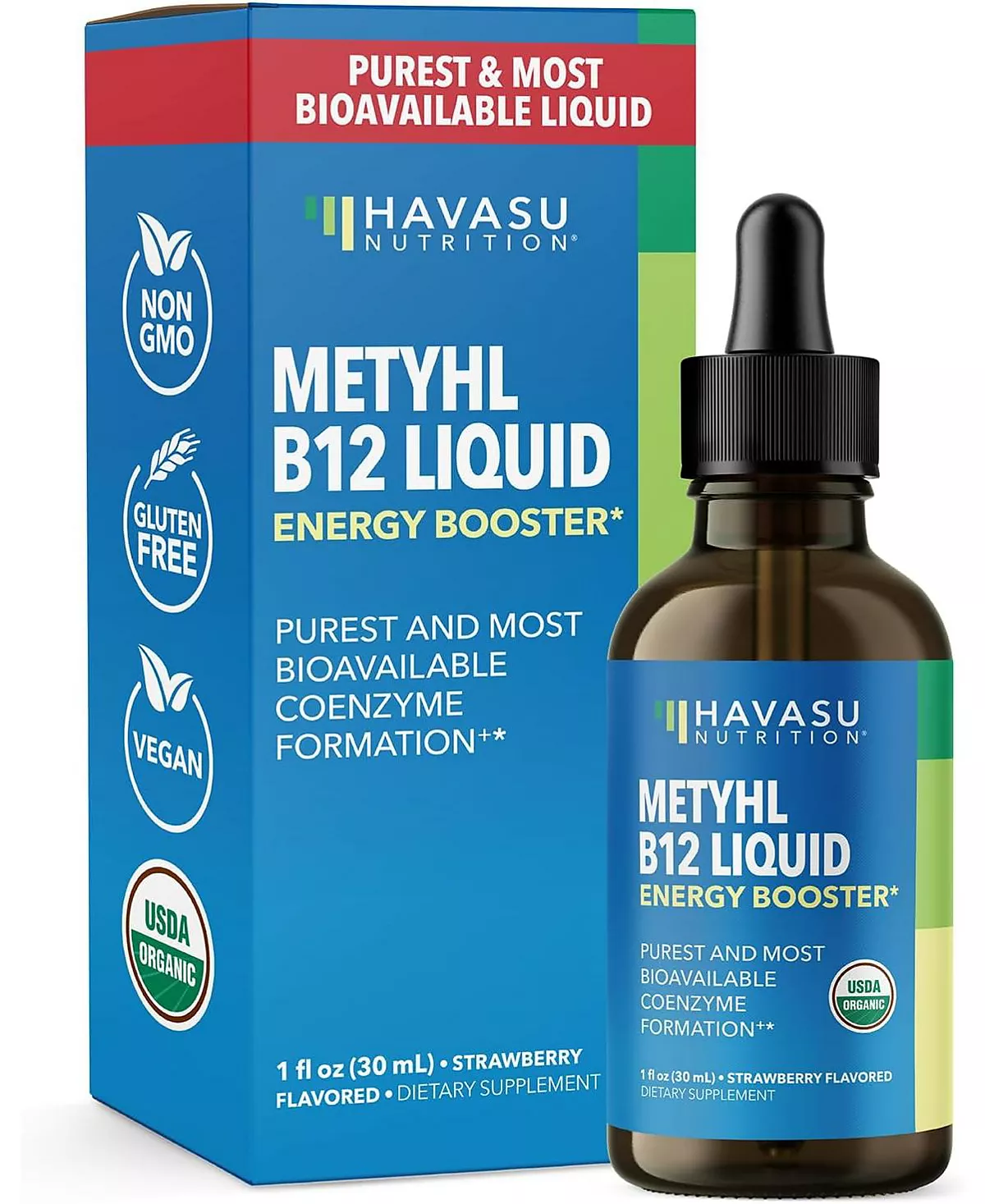 Жидкие капли Methyl B12 Energy Booster витамин для повышения энергии Биодоступная форма витамина В12 для метаболизма витамина В12 со вкусом клубники 1 жидкая унция 3390₽