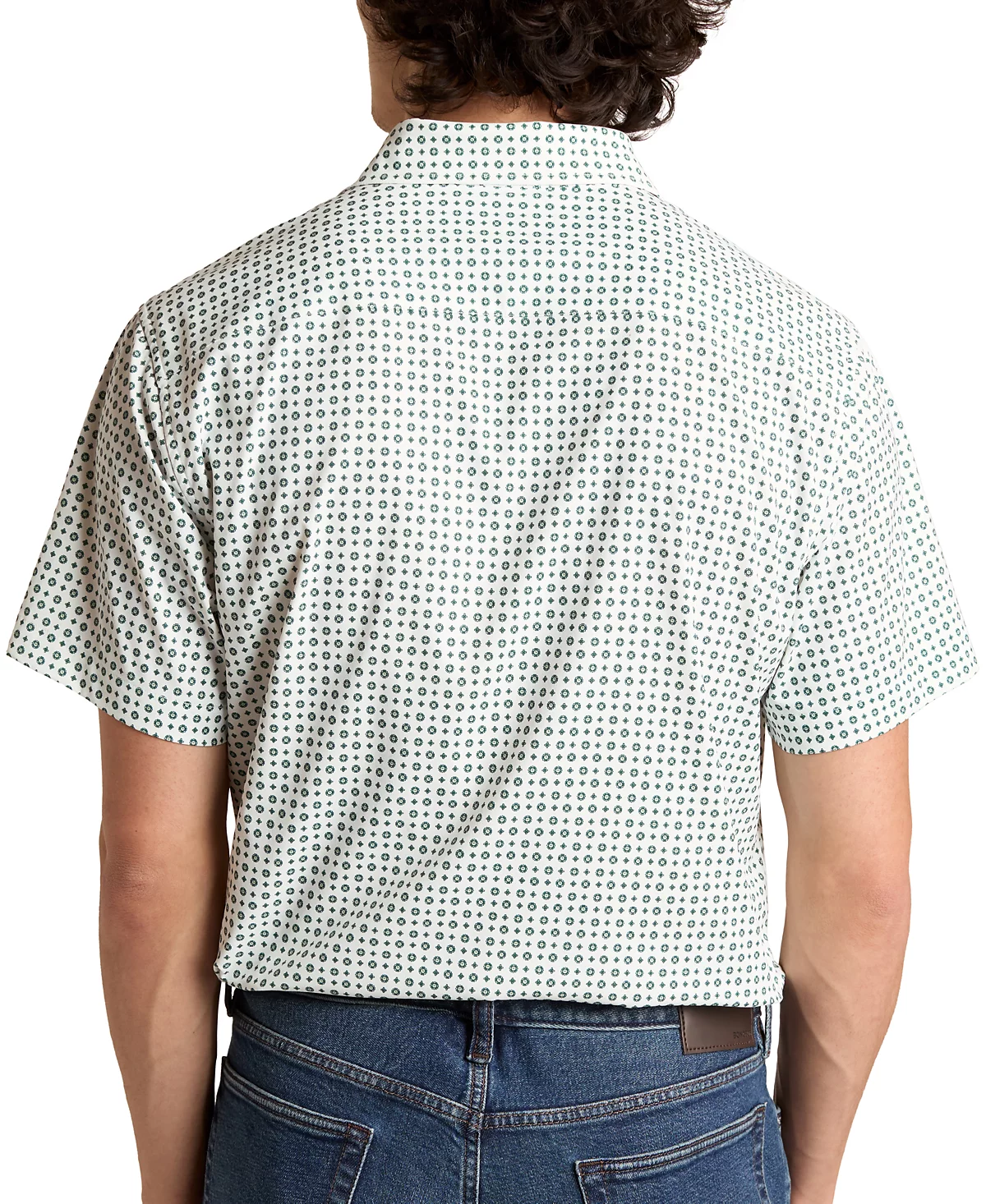 Технологичная мужская рубашка Bonobos Slim Fit с коротким рукавом и гео-принтом спереди на пуговицах 5890₽