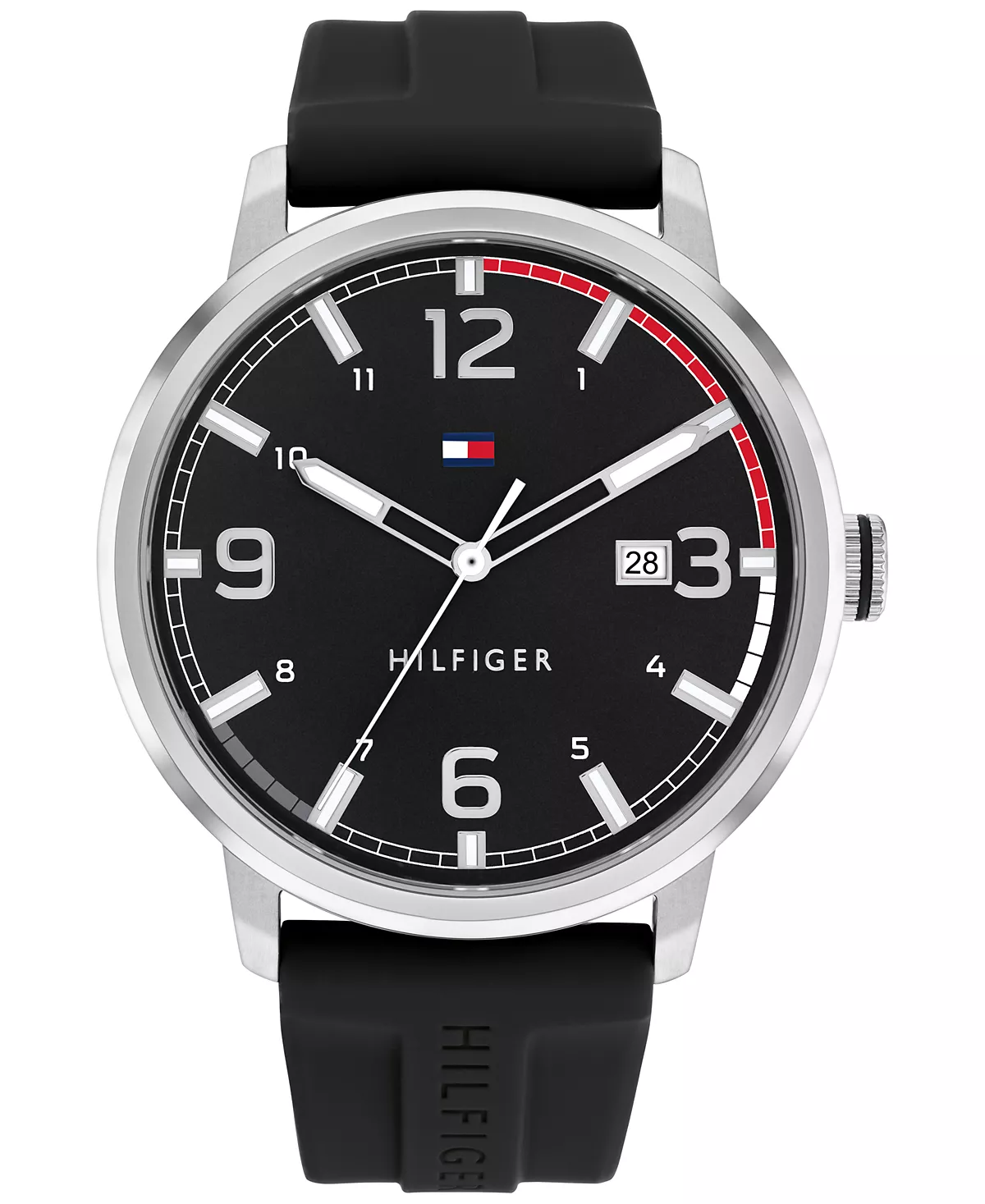 Мужские часы Tommy Hilfiger с черным силиконовым ремешком диаметром 46 мм, созданные для Macys