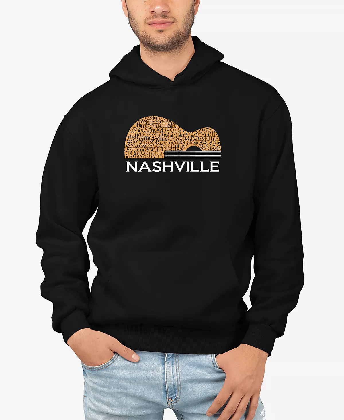 Мужская толстовка с капюшоном LA Pop Art Mens Nashville Guitar Word Art 9490₽