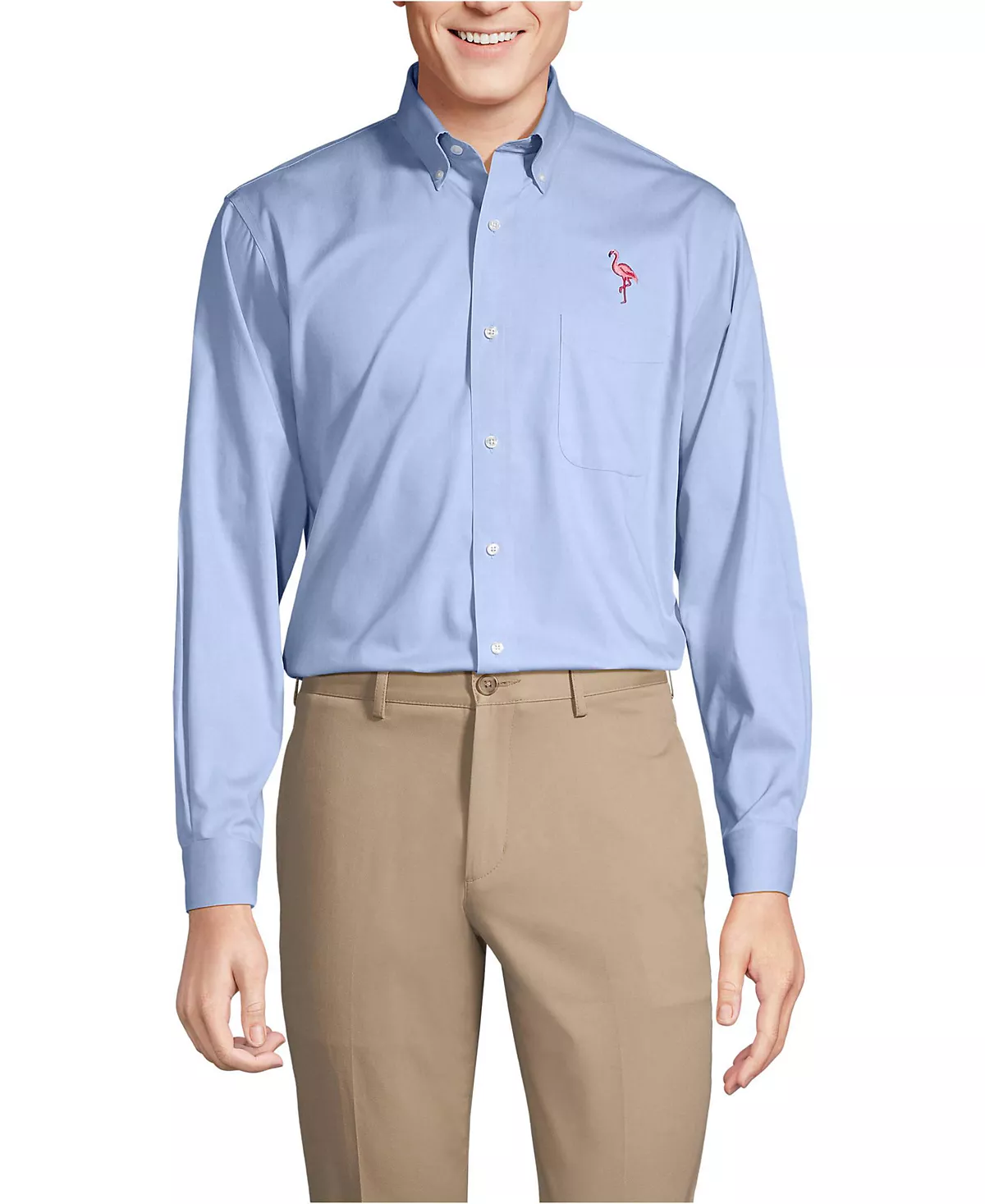 Мужская рубашка с отложным воротником из плотного хлопка Supima от Lands End сшитая по индивидуальному заказу без использования железа 14290₽