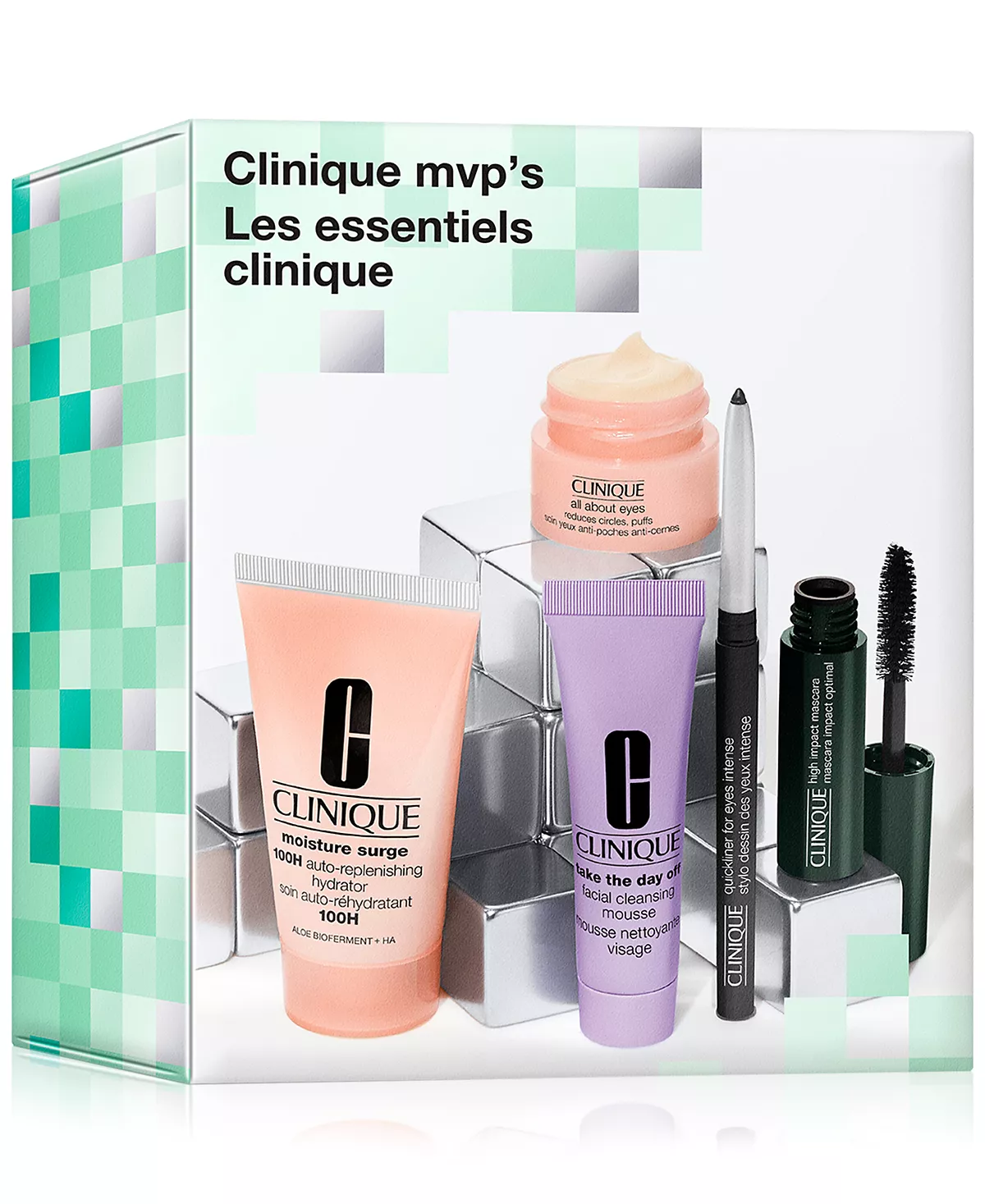 Clinique, 5 шт. Мини-подарочный набор для ухода за кожей и макияжа MVPs