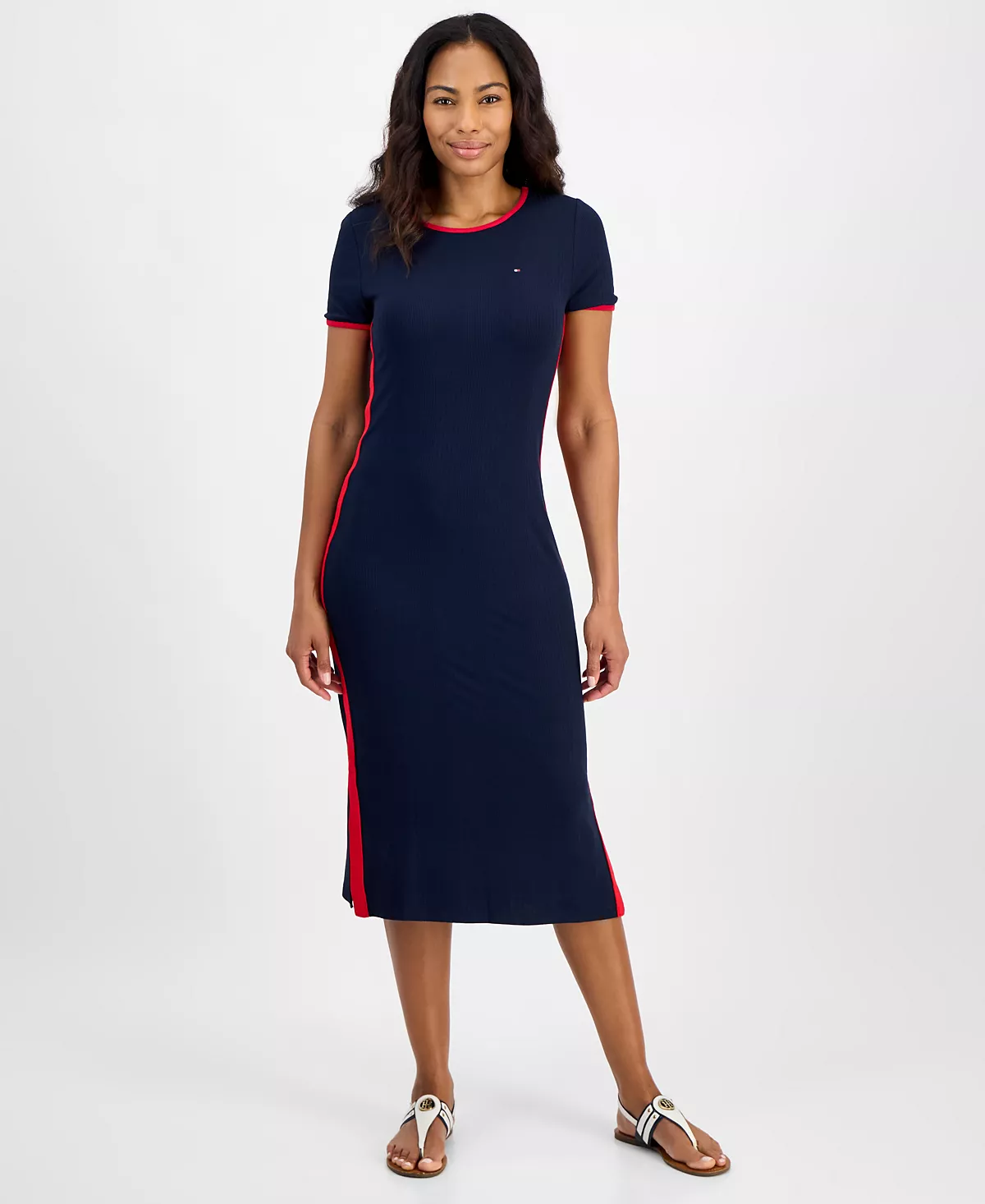 Женское миди-платье в рубчик с коротким рукавом от Tommy Hilfiger