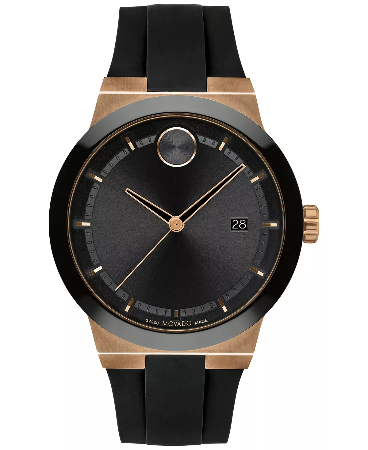Мужские часы Movado Swiss Fusion Bold с черным силиконовым ремешком 42 мм