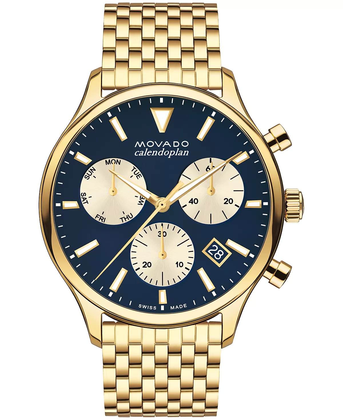 Мужские часы-браслет Movado Heritage Yellow Ionic с позолоченным стальным покрытием 43 мм